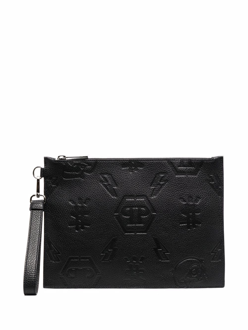 monogram-print leather clutch bag - 1