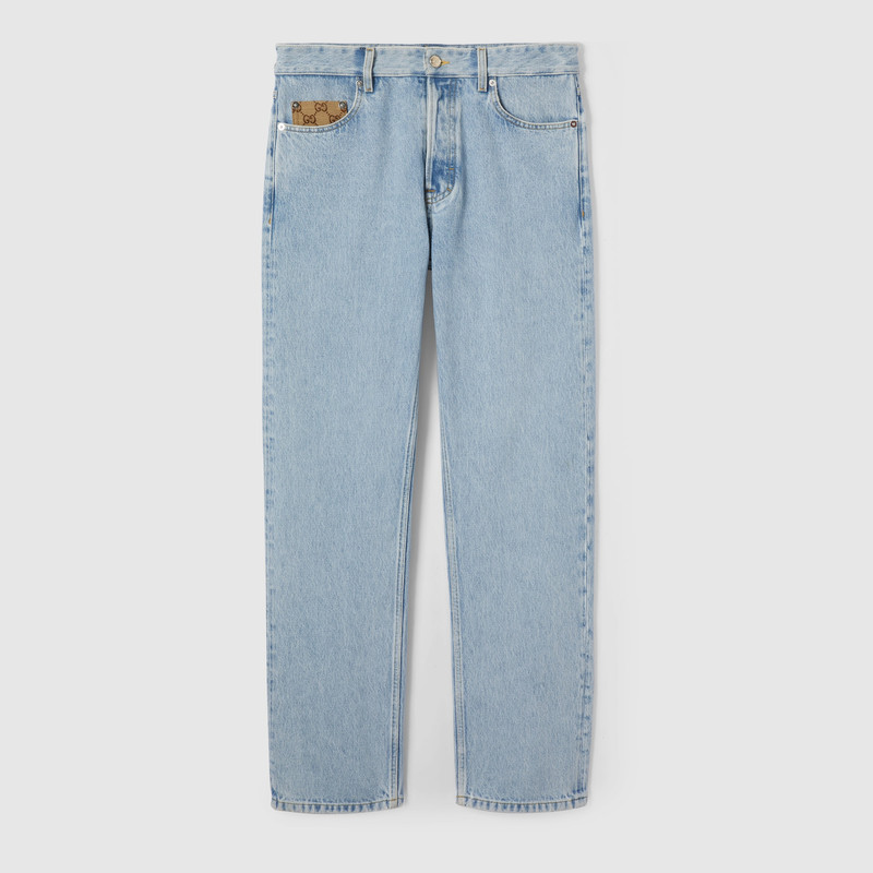 Washed denim pant with GG insert 1