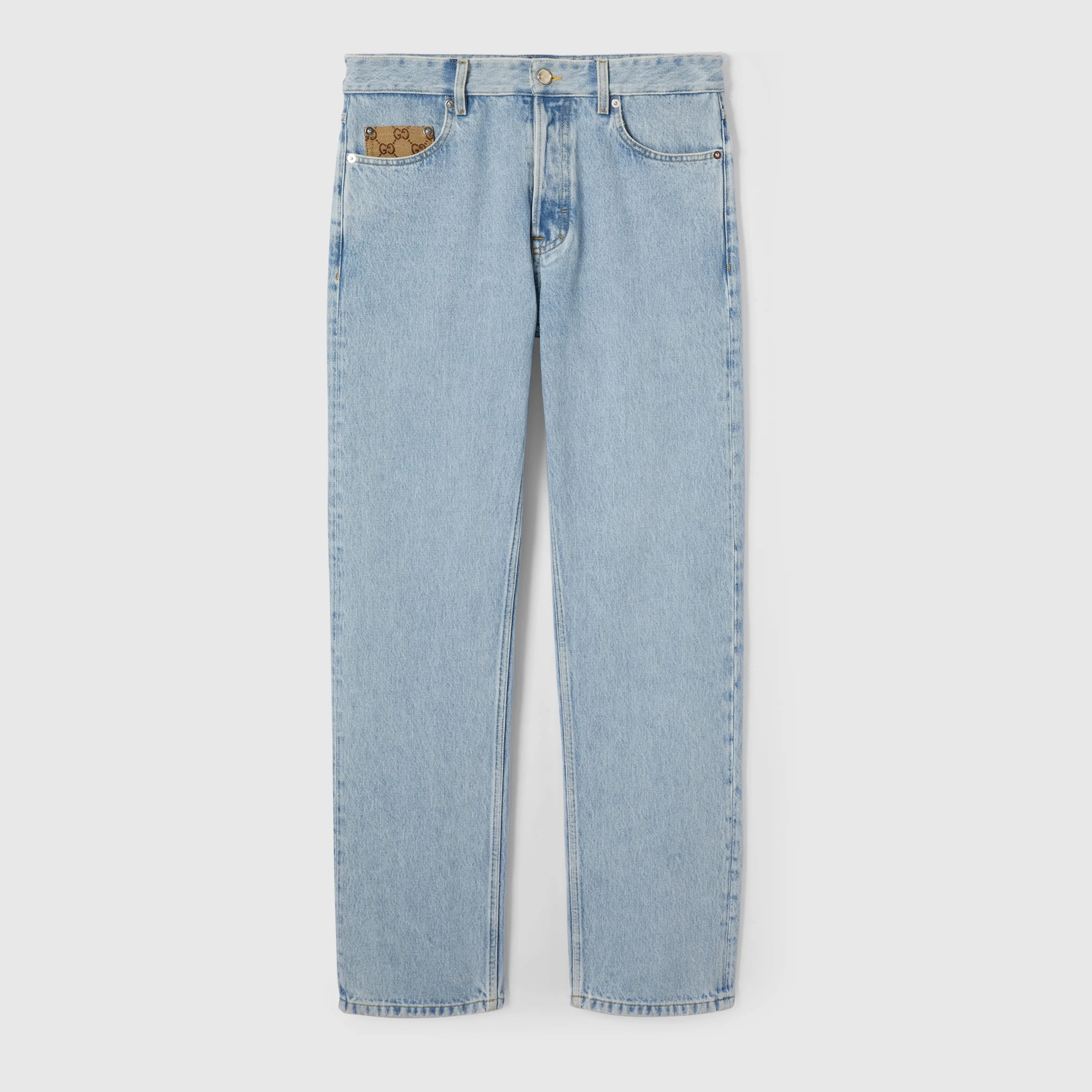 Washed denim pant with GG insert - 1