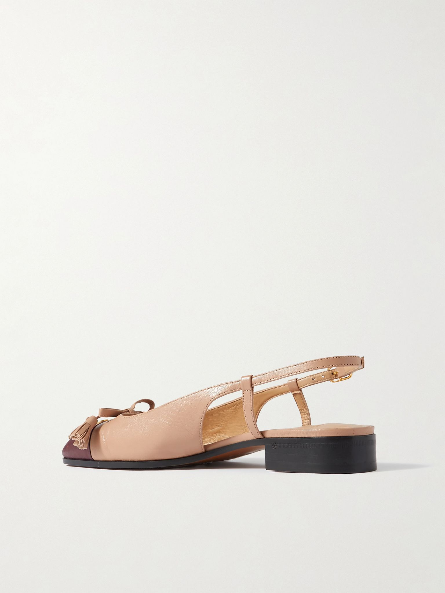 Logo-embellished tasseled leather slingback ballet flats Antique rose - 3