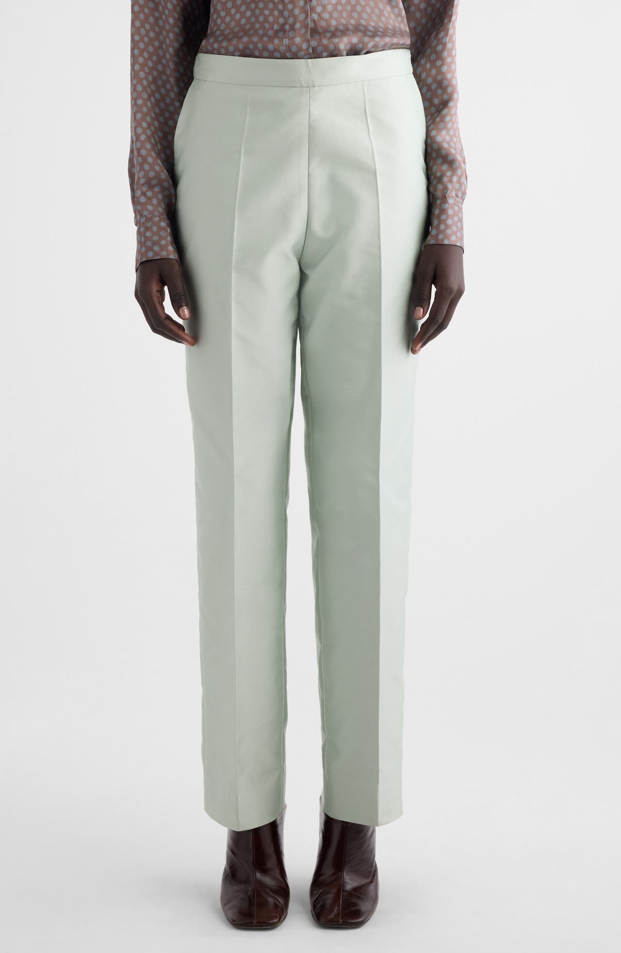 Dries Van Noten Prati Satin Straight Leg Pants in Mint at Nordstrom - 1