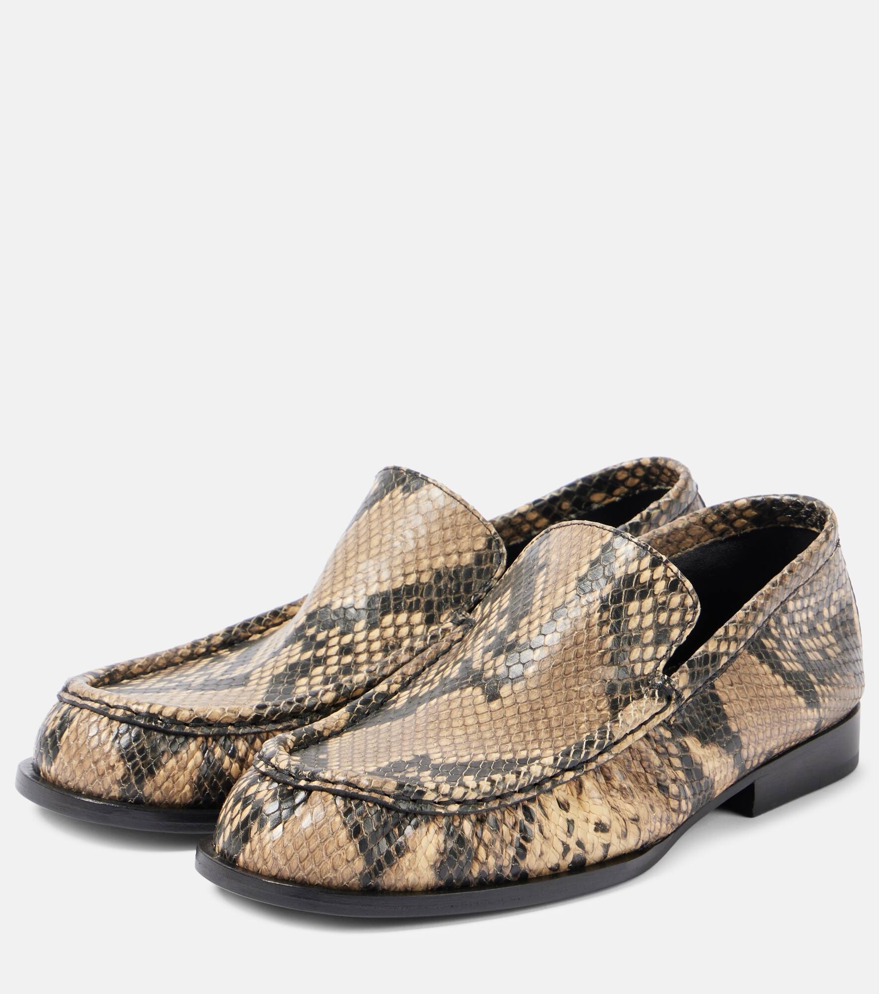 Snake-effect leather loafers - 4