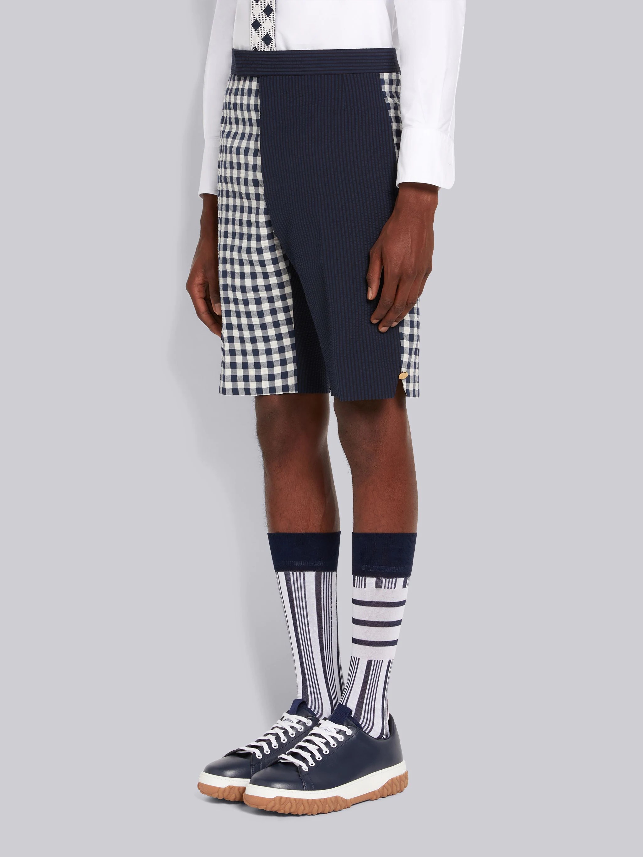 Navy Fun-Mix Wool Seersucker Classic Backstrap Short - 2
