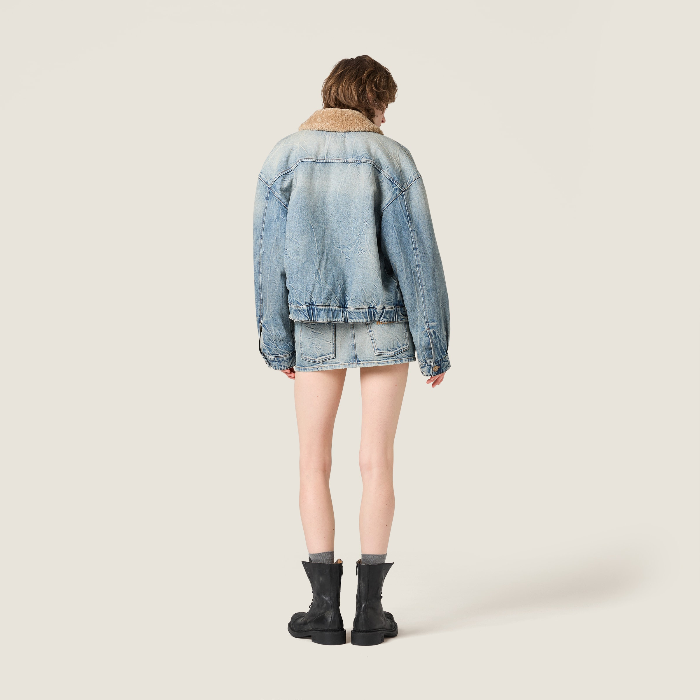 Denim and shearling trucker jacket - 3