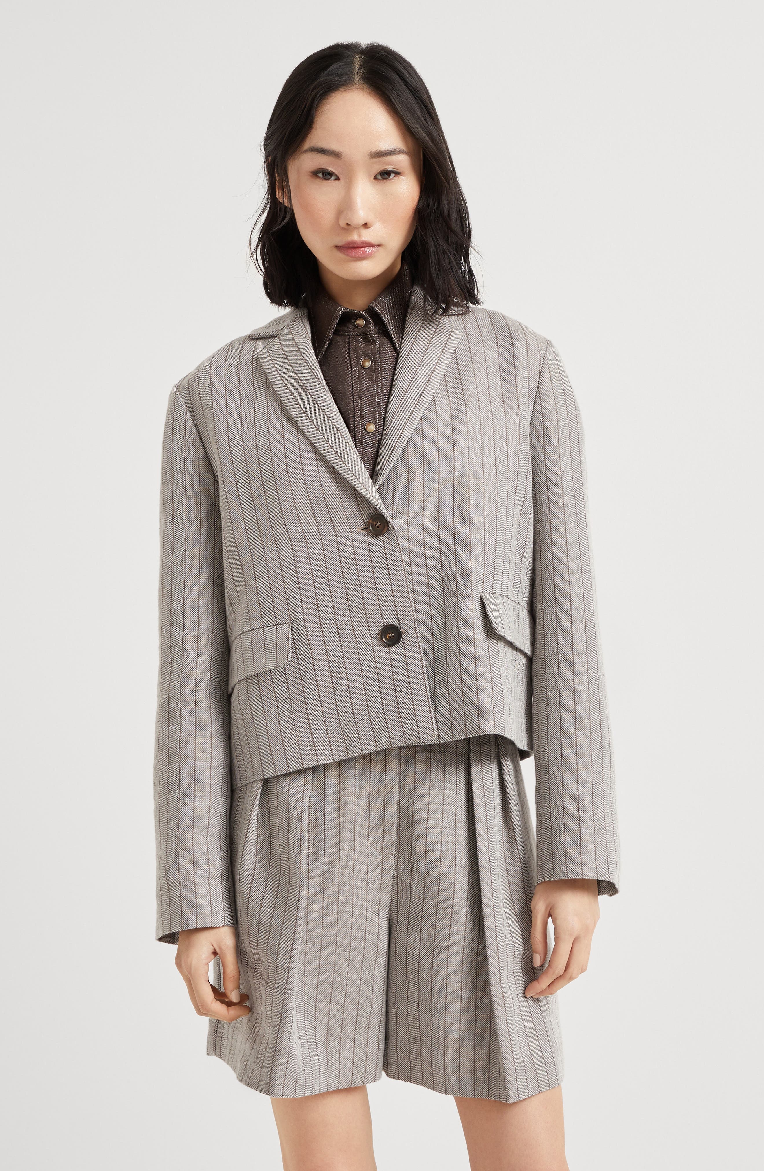 Brunello Cucinelli Cropped blazer with monili in Grey at Nordstrom - 2