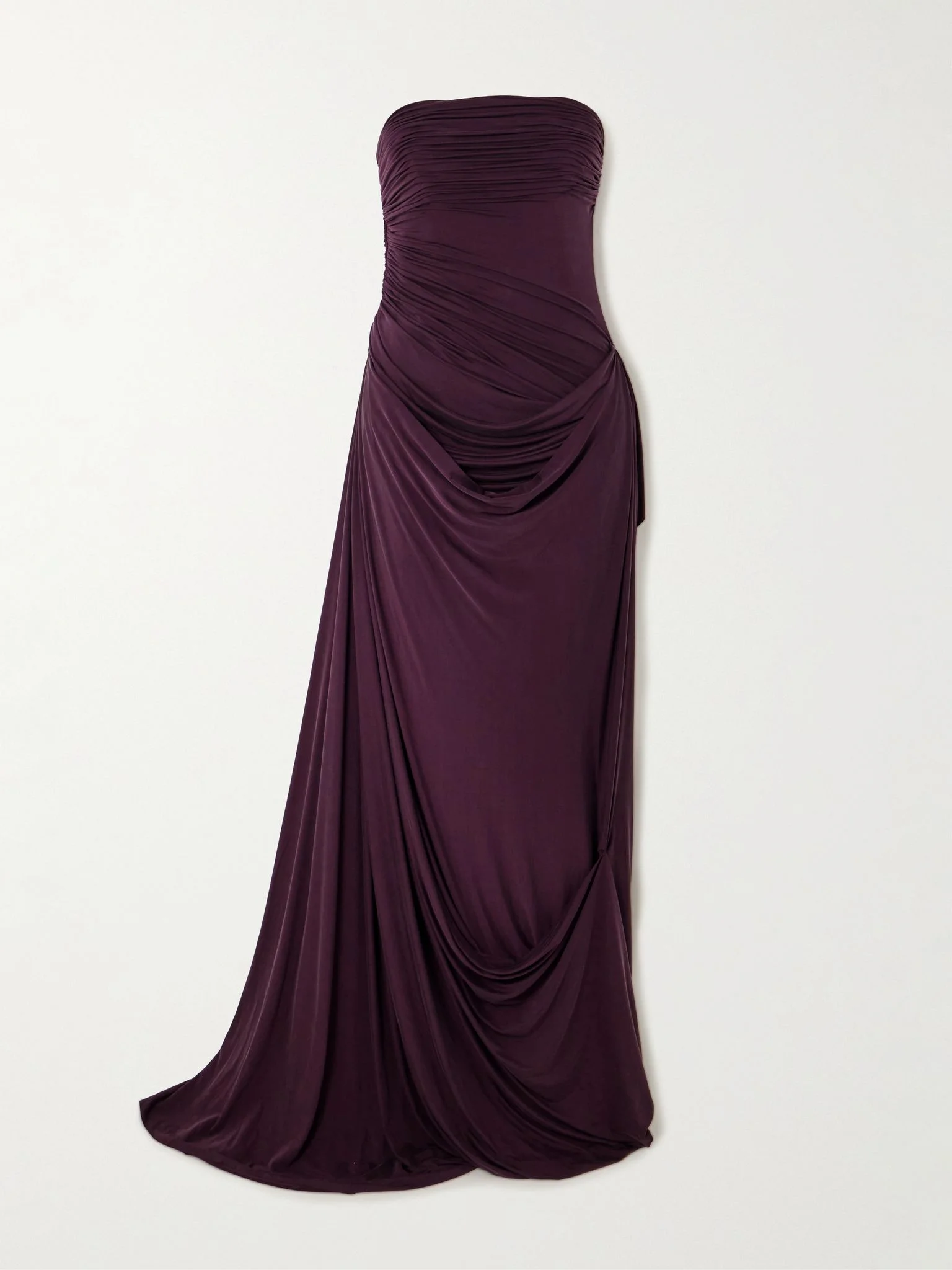 Harris asymmetric draped satin-jersey gown Plum - 1
