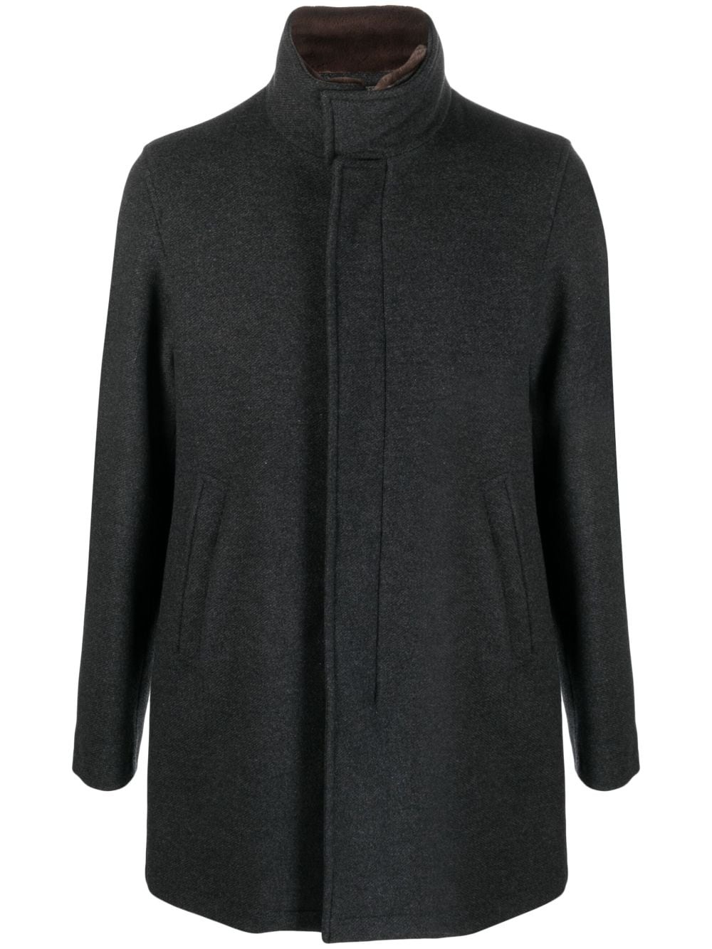 high-neck concealed-fastening coat - 1