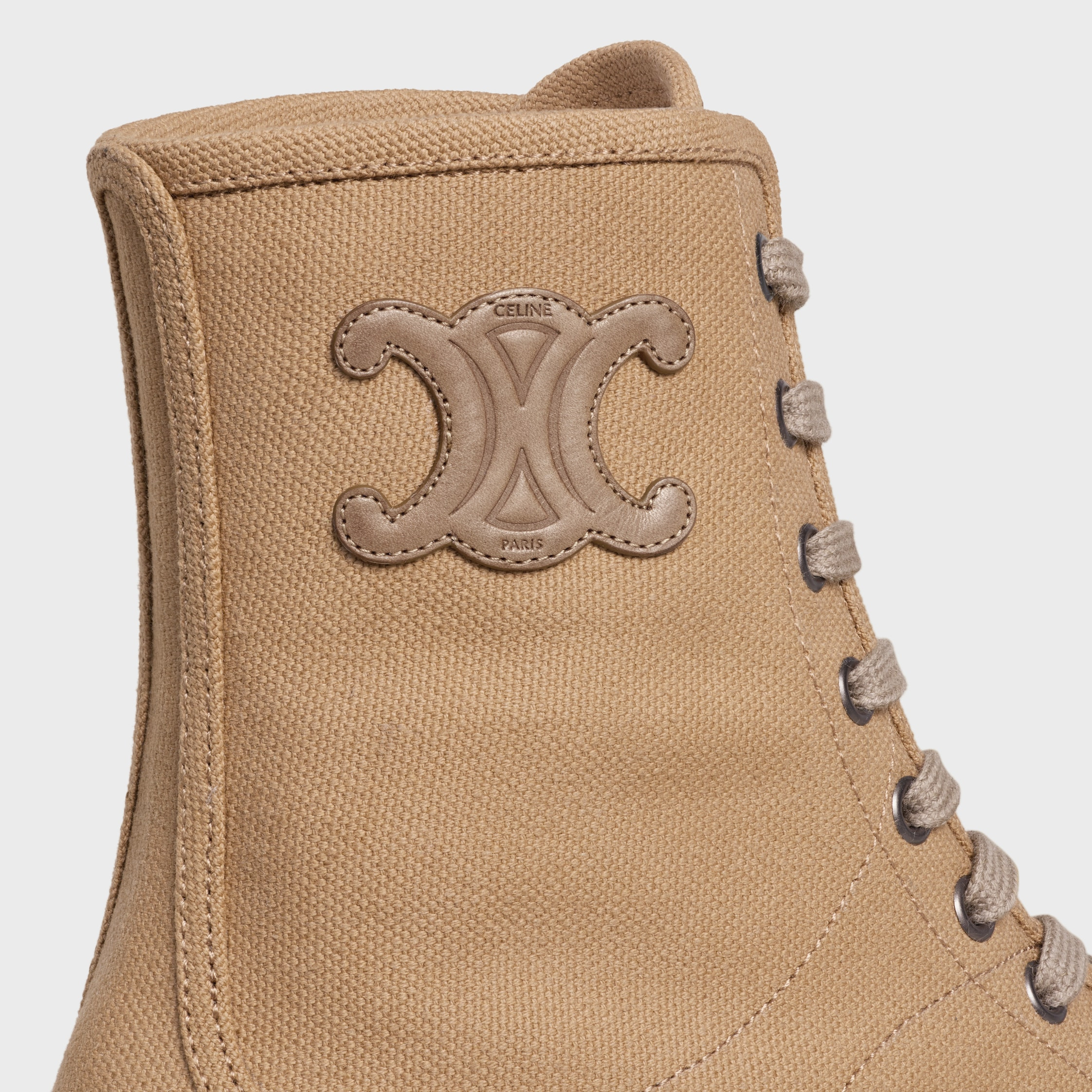 CELINE BULKY LACE-UP BOOT IN CANVAS & CALFSKIN - 6