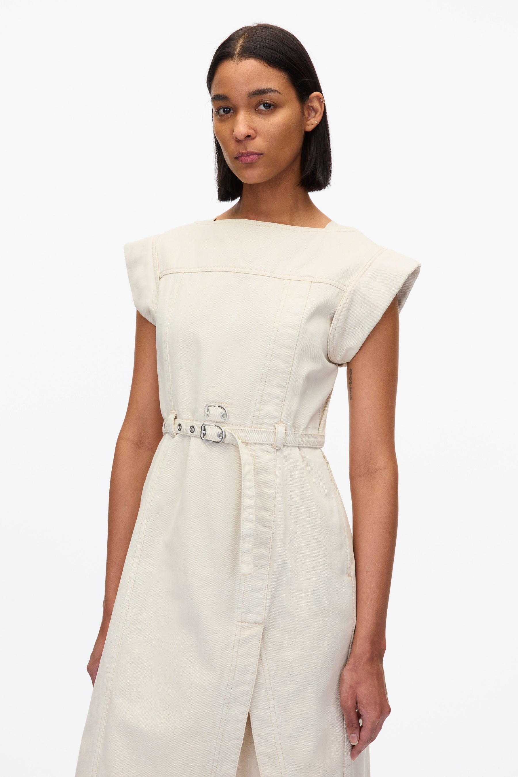 Deconstructed Belted Denim Dress - 4