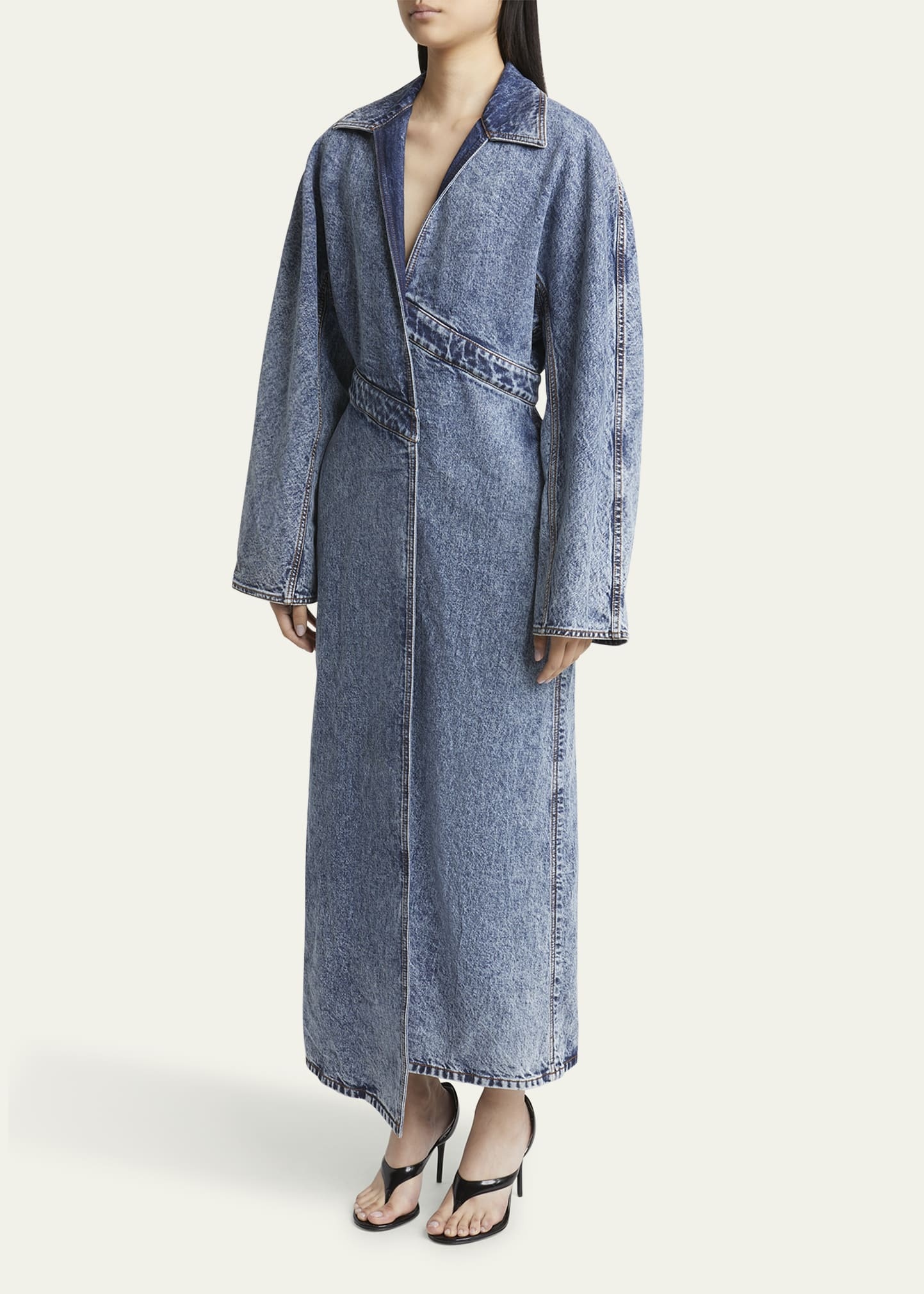 Wrap Denim Trench Coat - 4