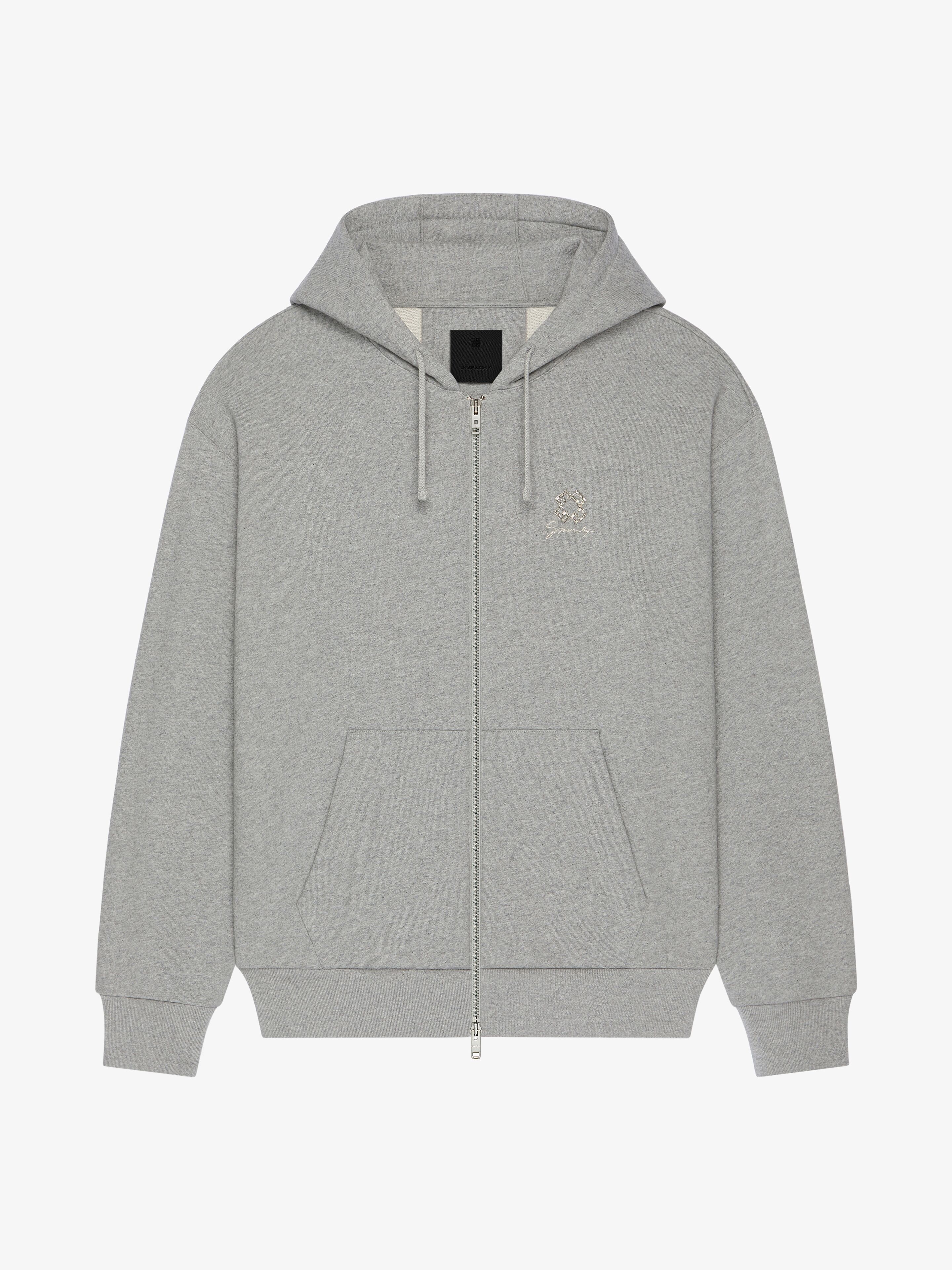 ZIPPED HOODIE IN FLEECE WITH CRYSTALS AND 4G DETAIL - 4