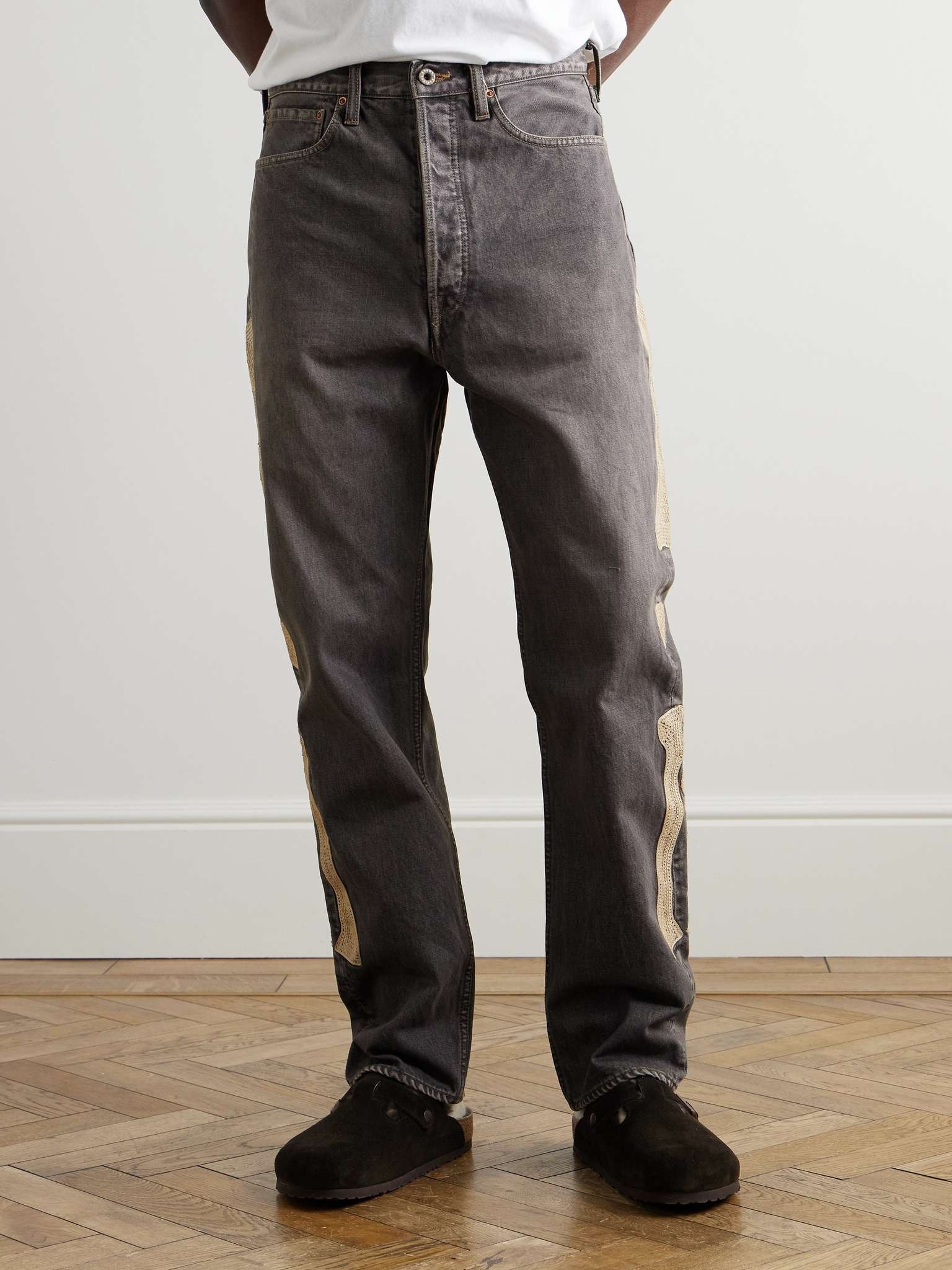 Slim-Fit Crochet-Trimmed Jeans - 3