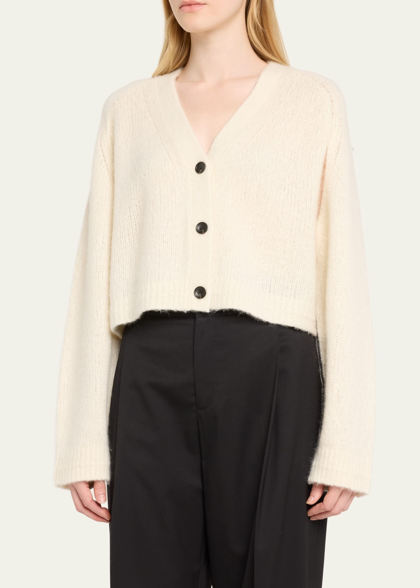 Cape-Sleeve Cashmere Crop Cardigan - 4