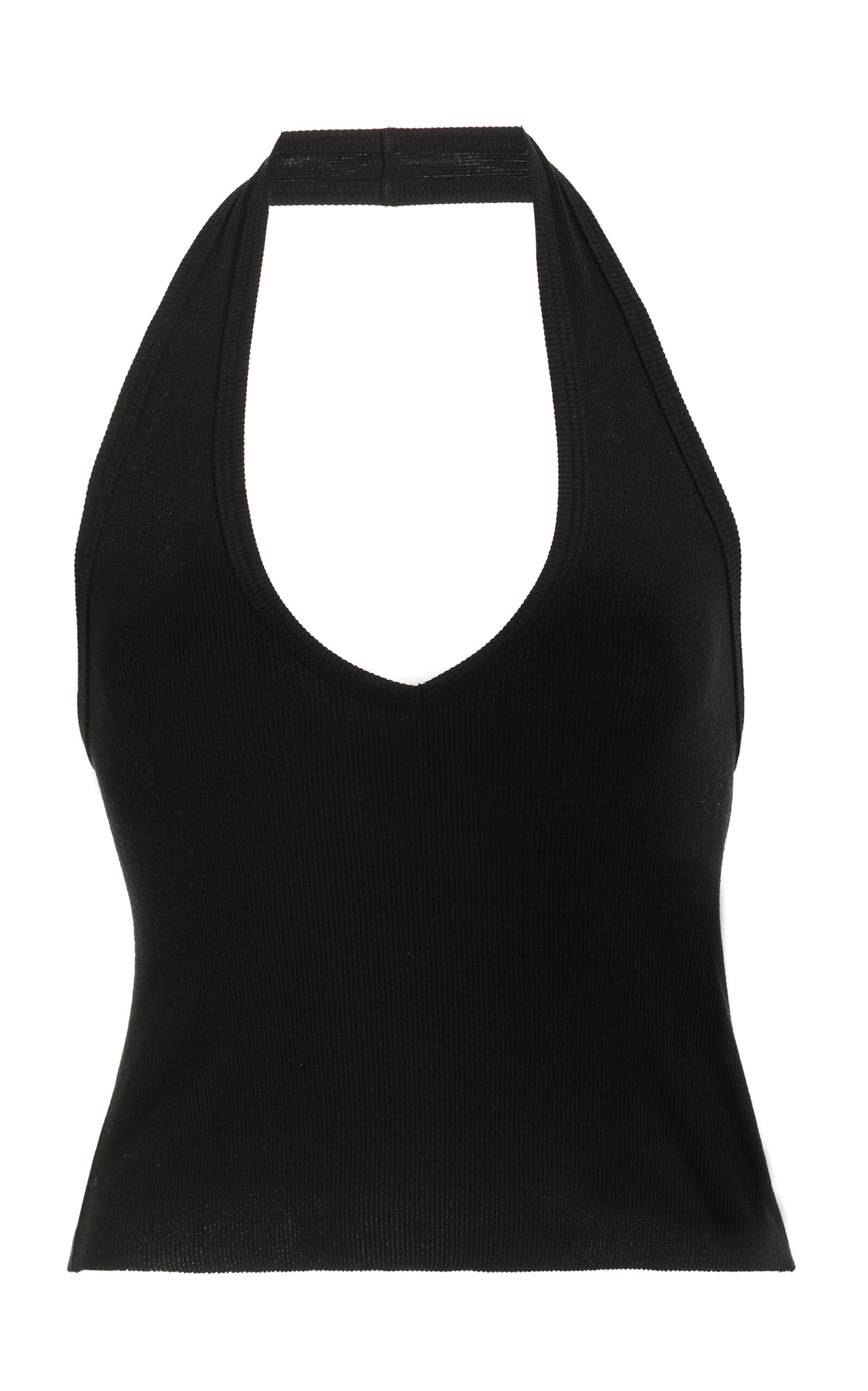 Ribbed-Knit Cotton Jersey Halter Top black - 1