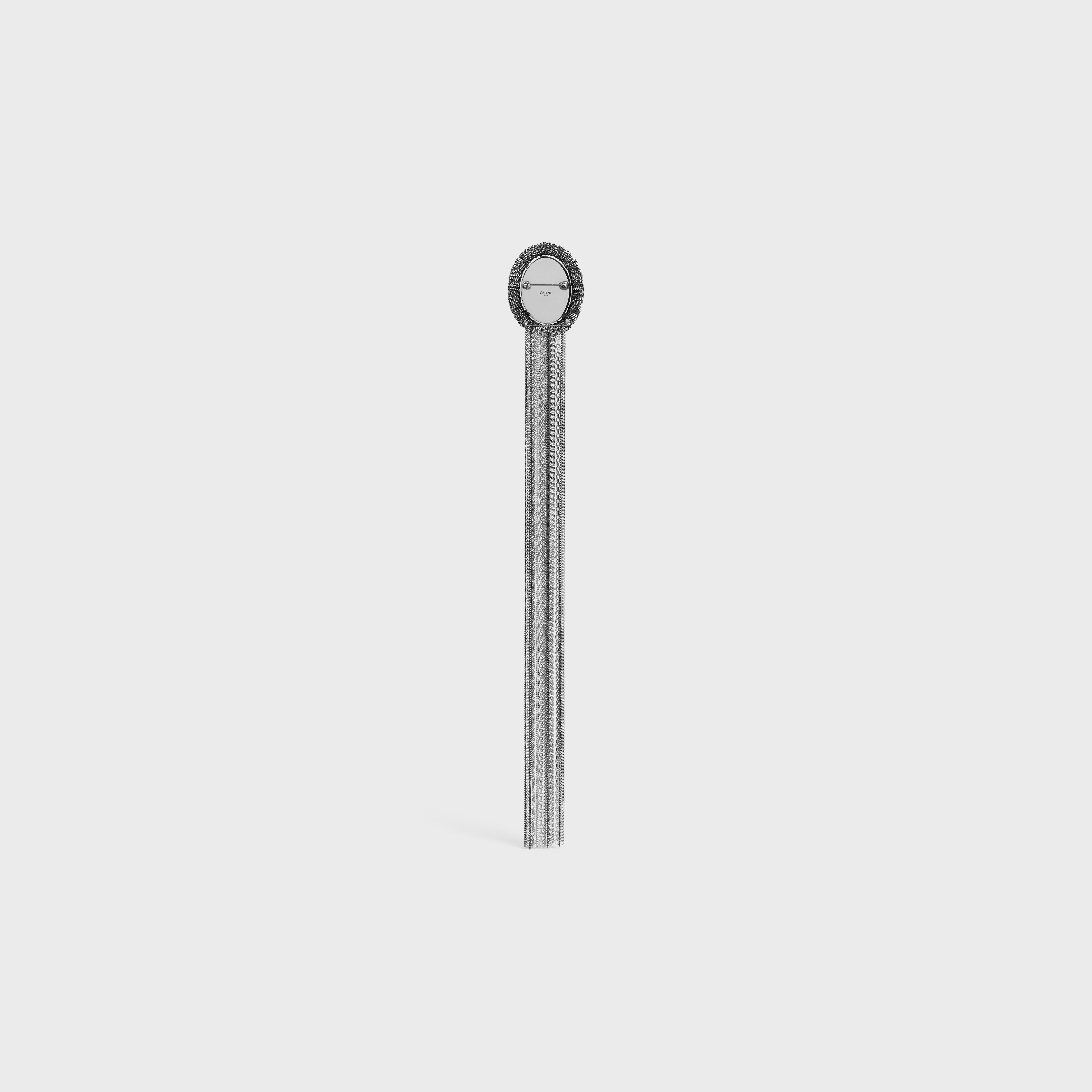 Les Pierres Celine Oval Brooch in Brass with Rhodium Finish and Green Strass - 3