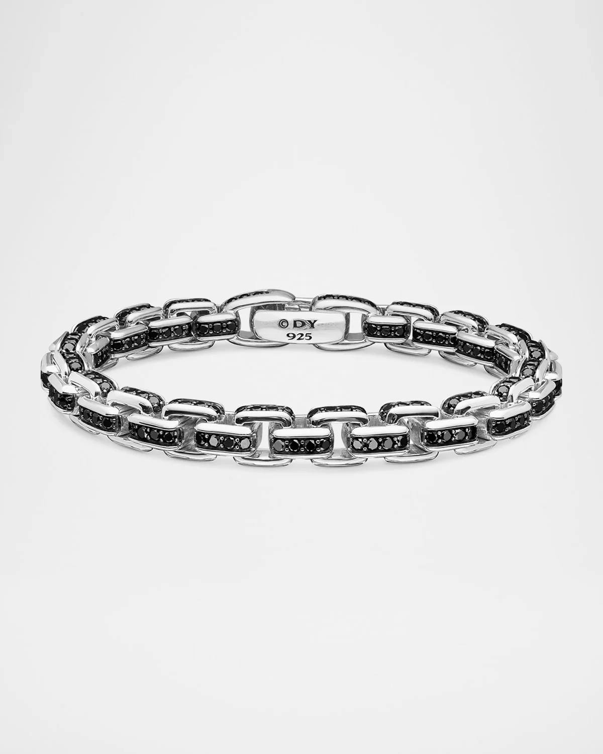 Men's Box Chain Bracelet with Black Diamonds in Silver, 7.3mm - 1