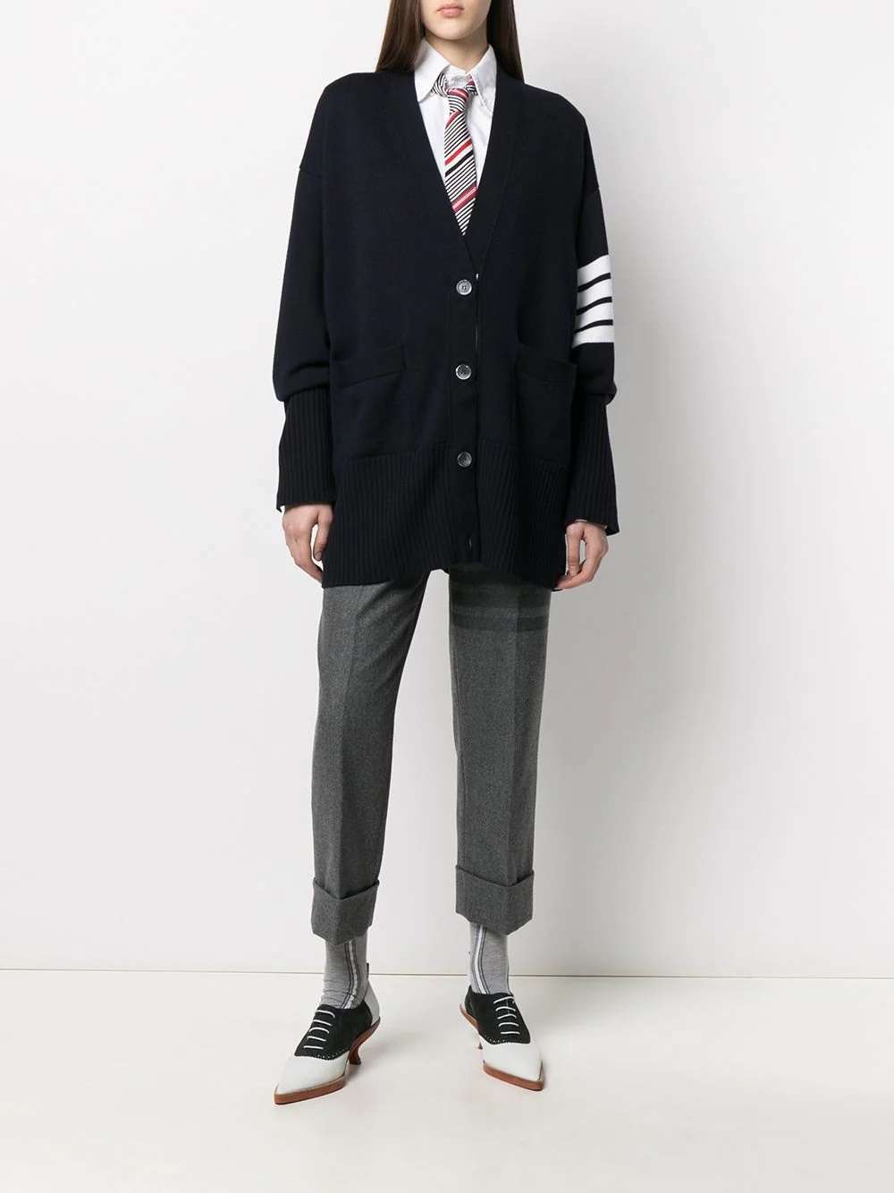 oversized 4-Bar stripe cardigan - 2