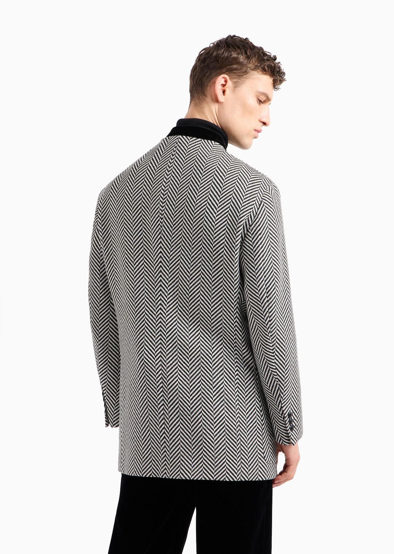 Heritage Line single-breasted jacket in chevron jacquard virgin wool and cashmere - 3