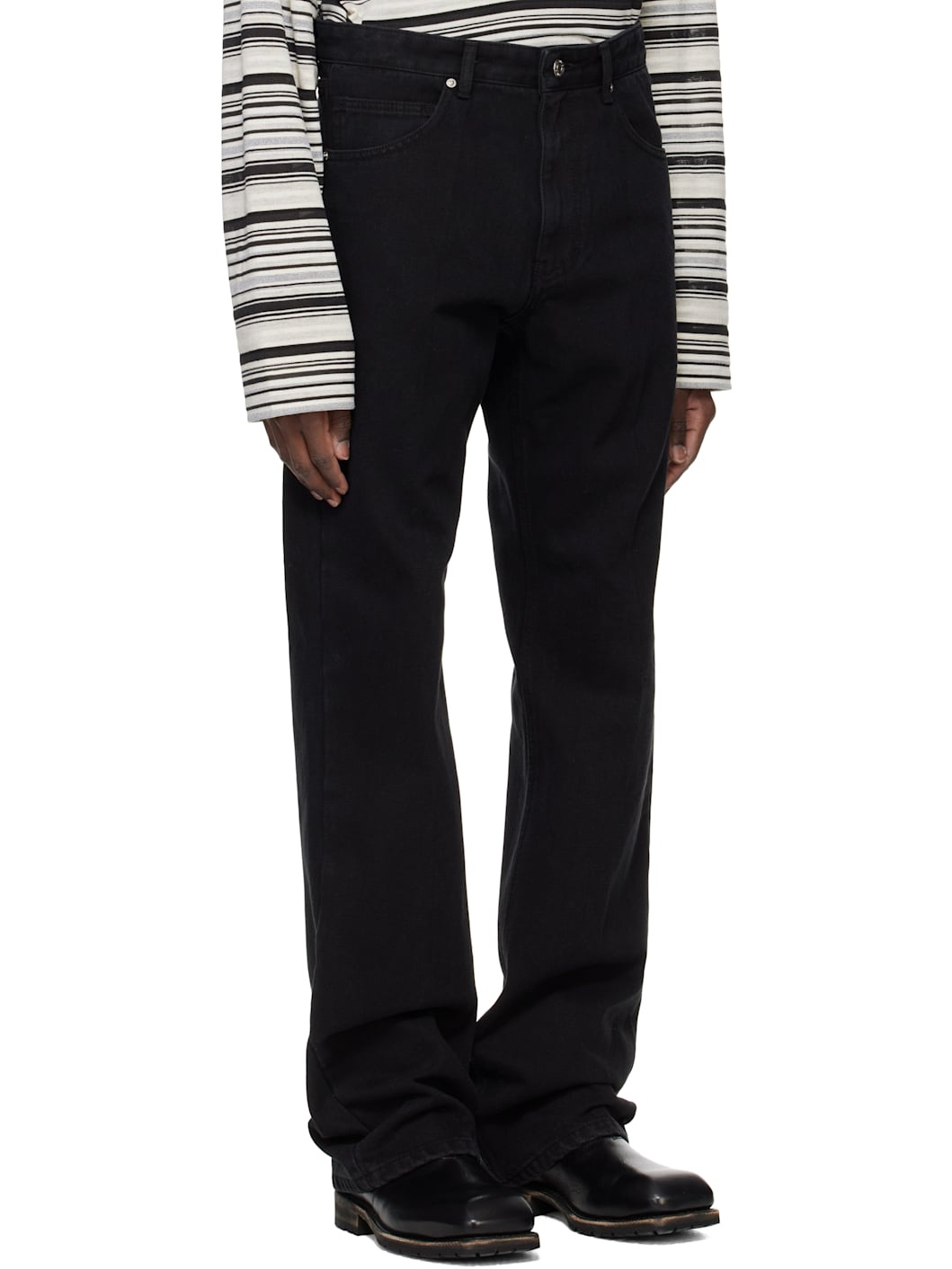 Black Straight Slim Bootscut Denim Jeans - 2