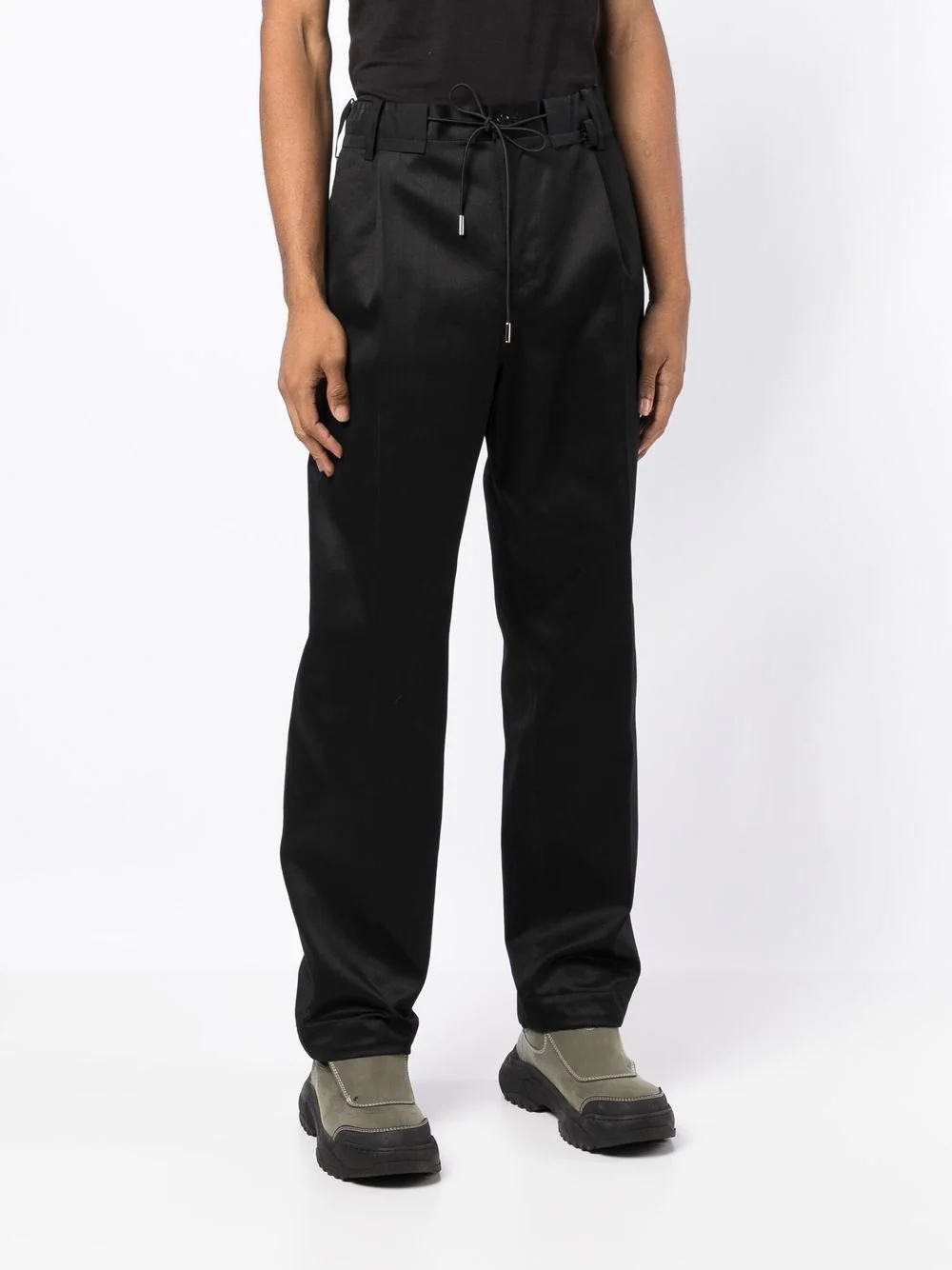 drawstring-waist straight-leg trousers - 3