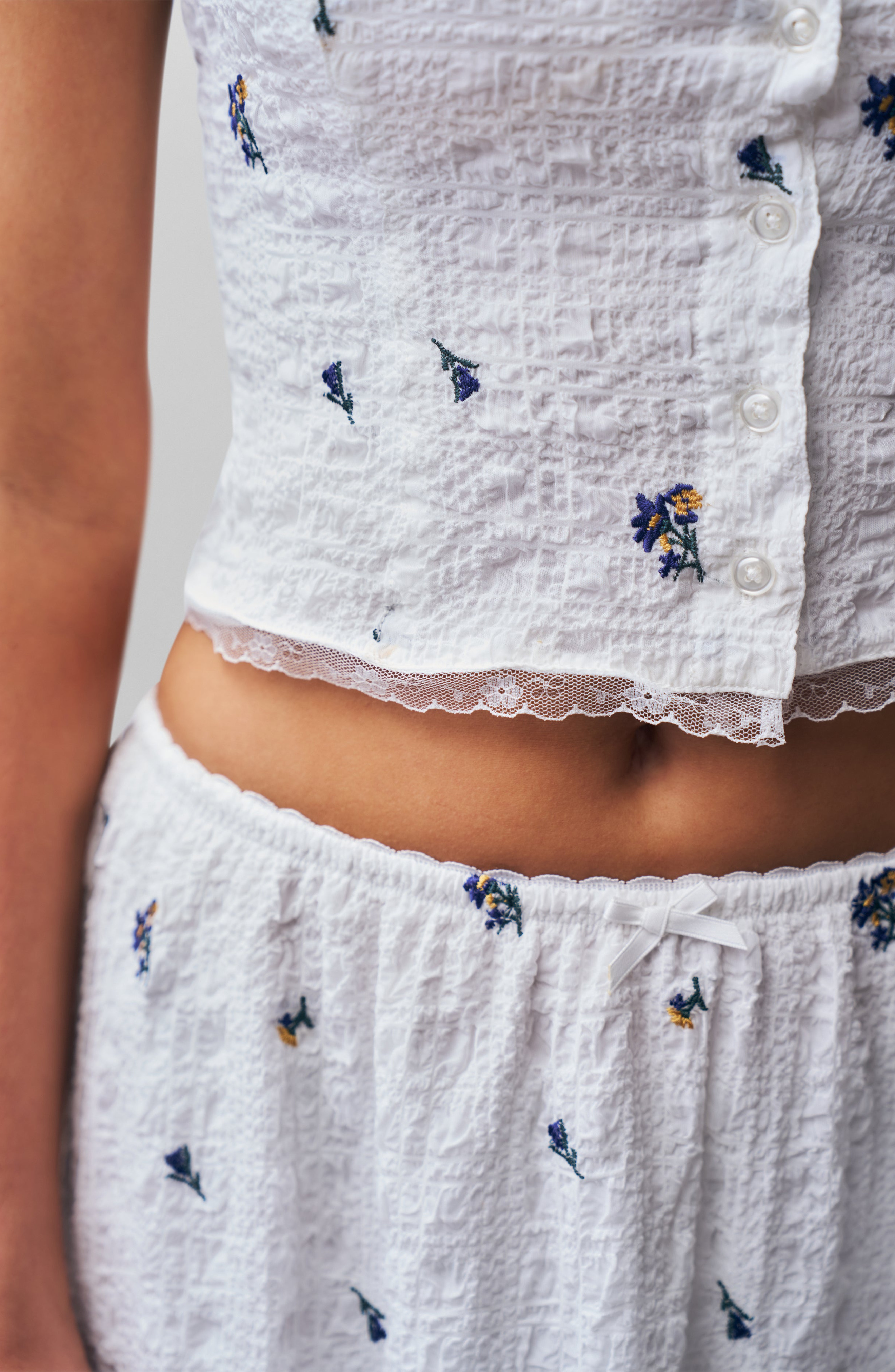 Guizio Aletta Seersucker Skirt in Embroidered White at Nordstrom - 3