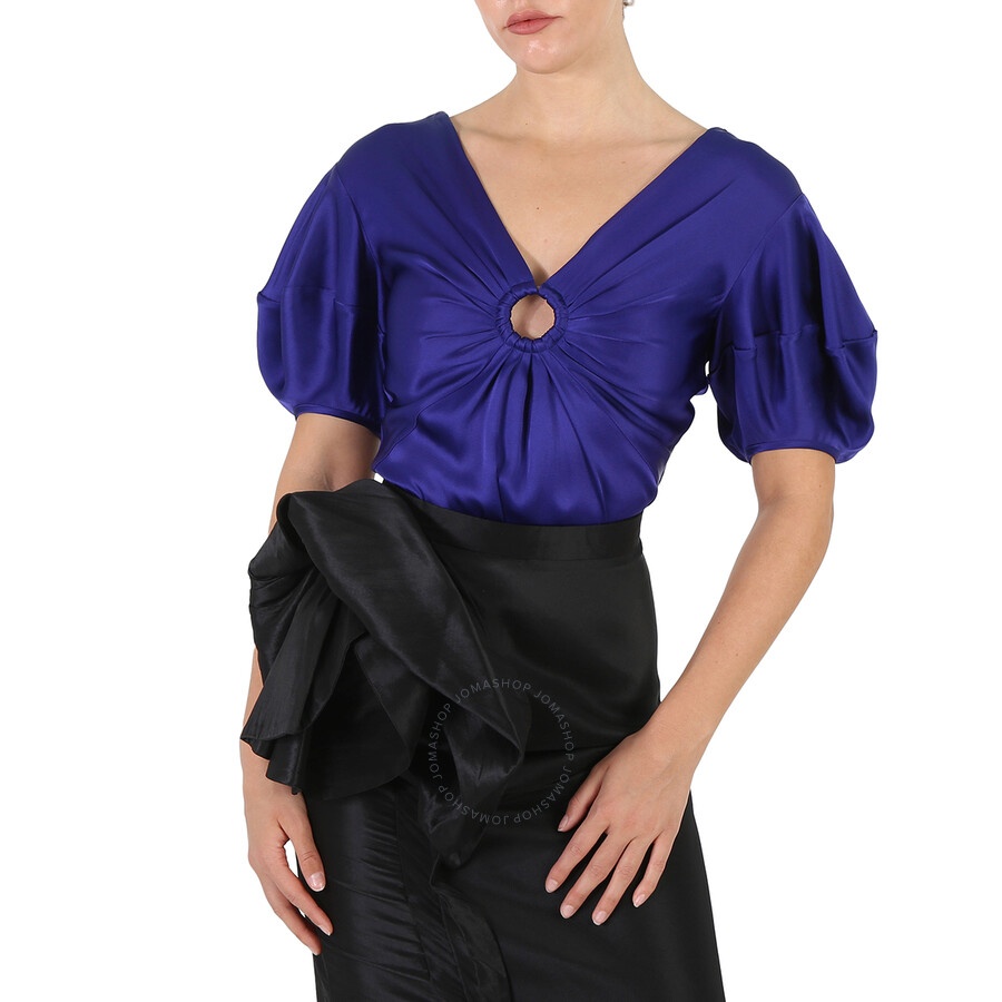 Stella Mccartney Sapphire Blue Puff-Sleeve Ruched Blouse - 3