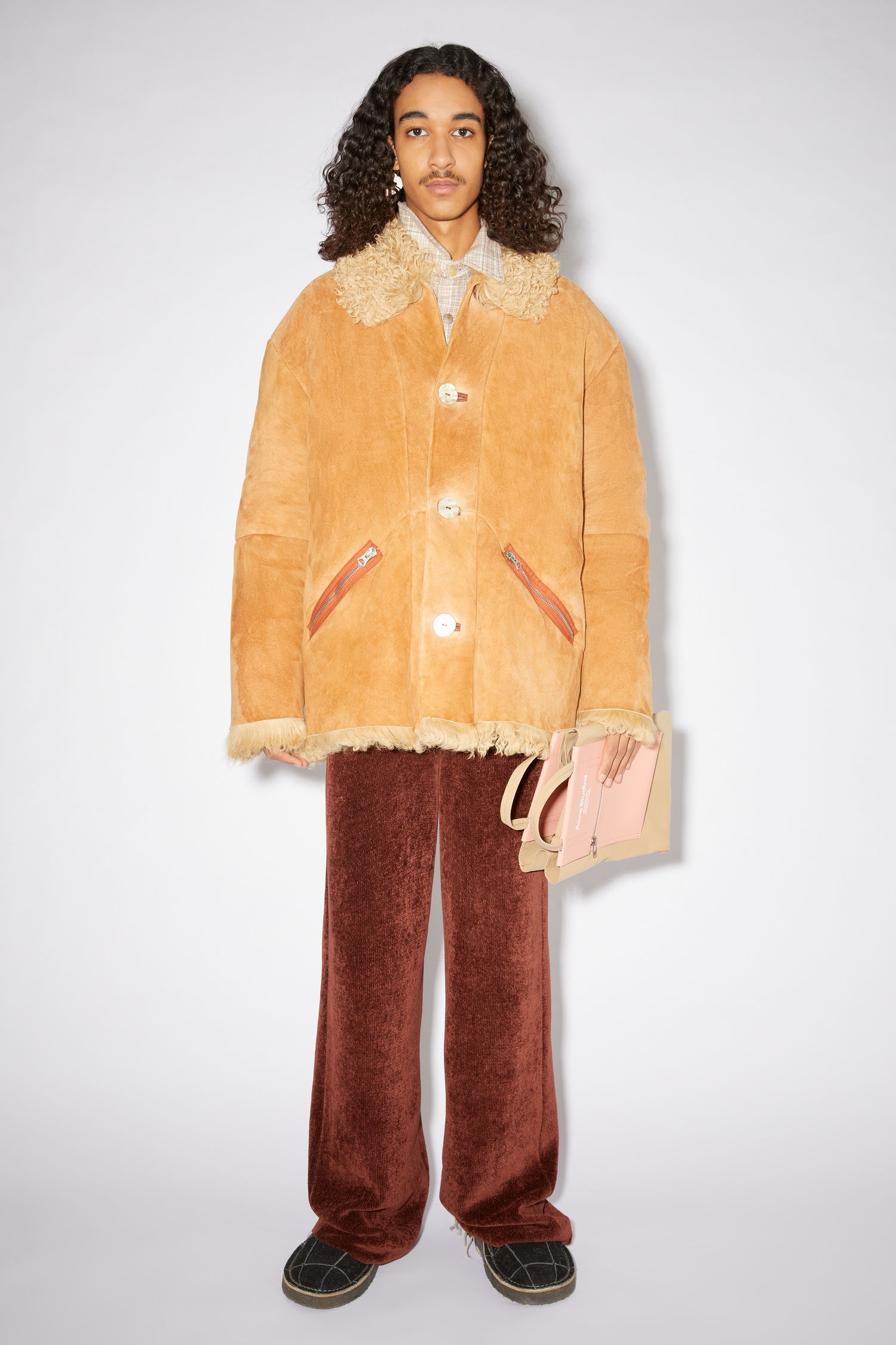 Shearling jacket - Rust orange/beige - 2