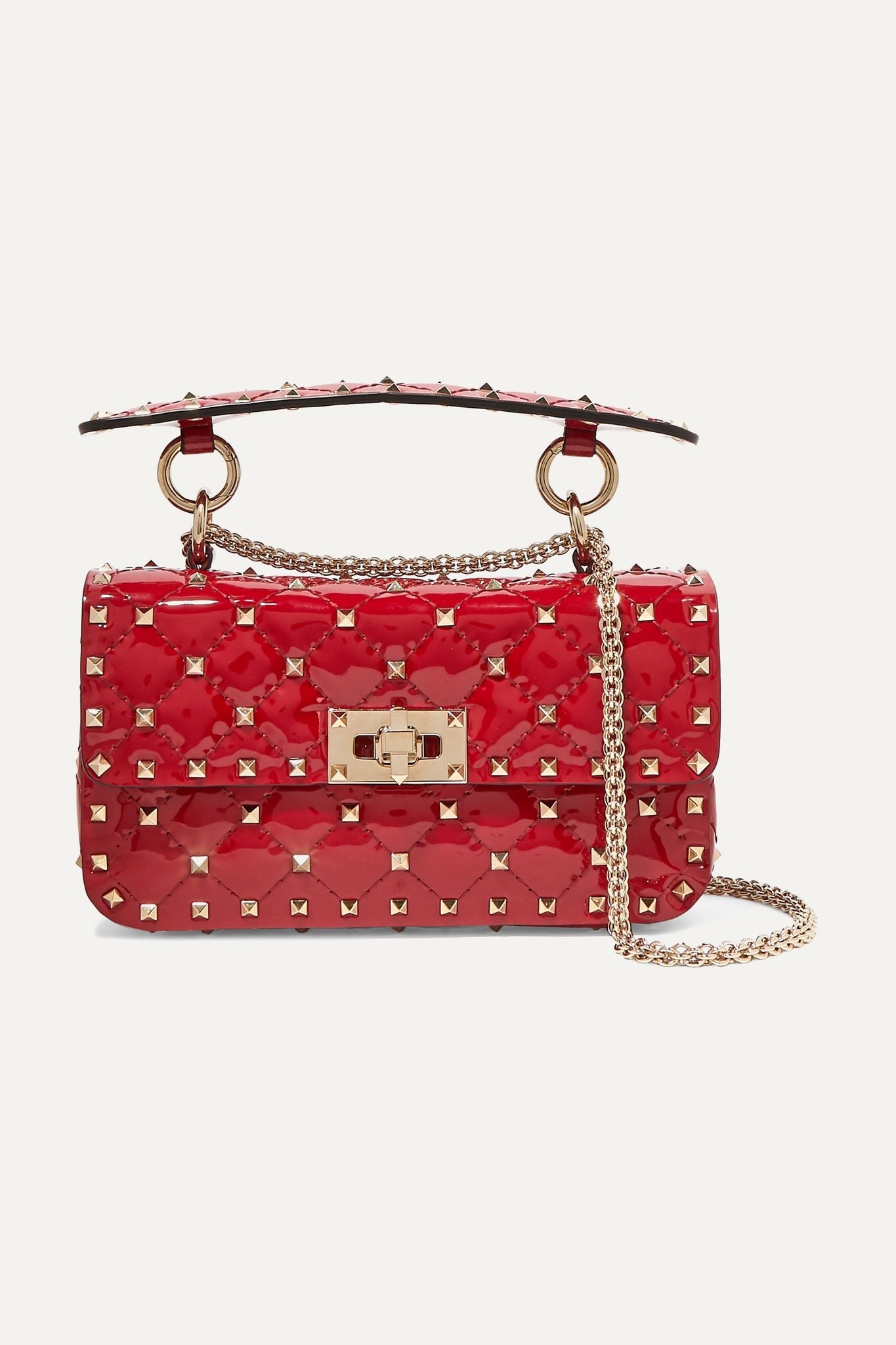 Valentino Garavani The Rockstud Spike small quilted patent-leather shoulder bag - 1