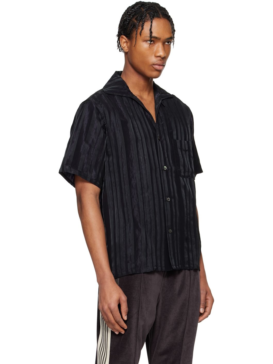 Black & Purple Italian Collar Shirt - 2