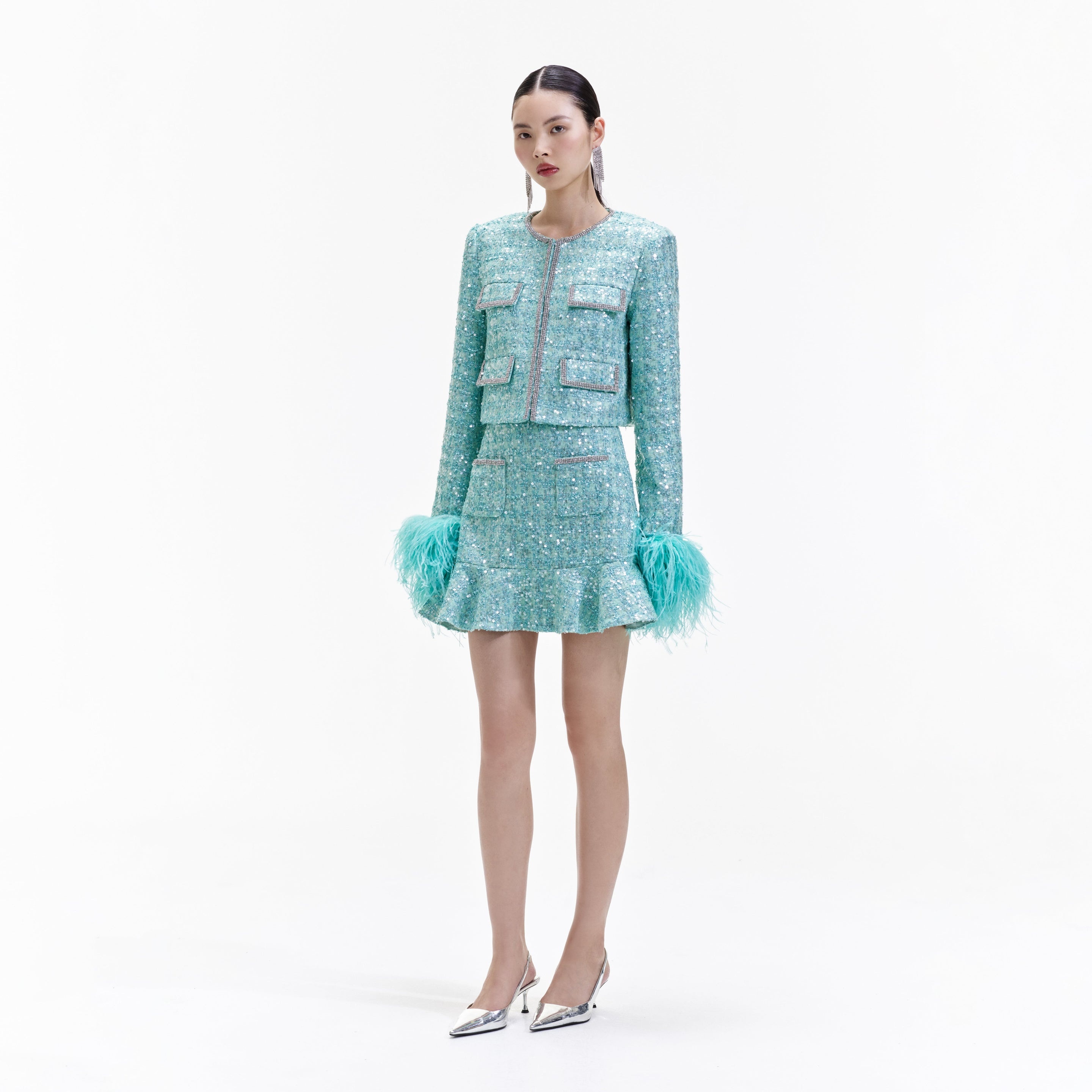 Blue Boucle Feather Jacket - 2