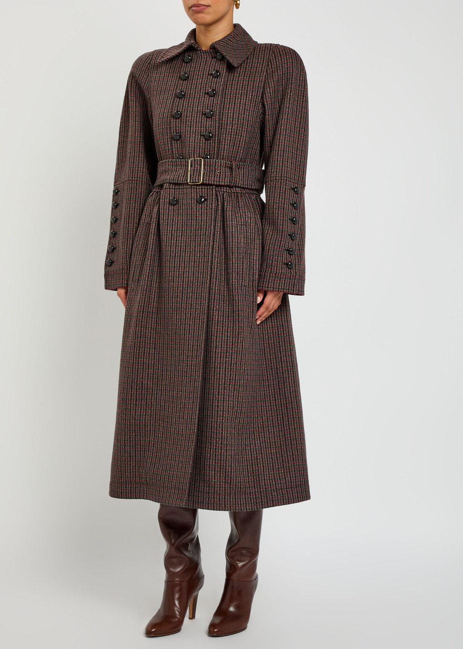 Chloe Houndstooth Double-breasted Belted Wool Coat - 2
