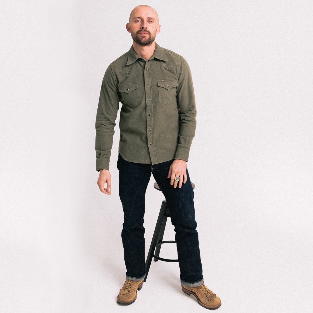 IHSH-330-ODG 9oz Raised Whipcord Western Shirt - Olive - 4