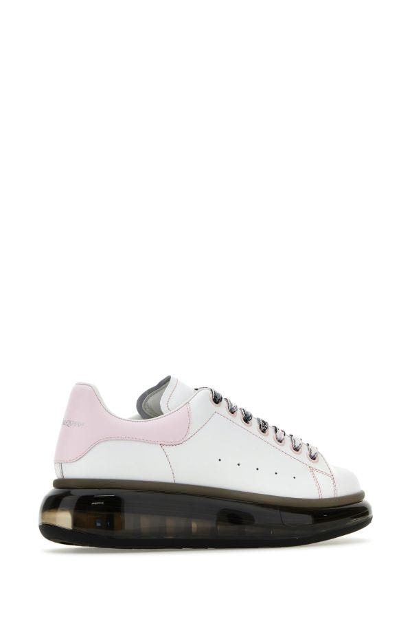 White leather sneakers with pink leather heel - 3