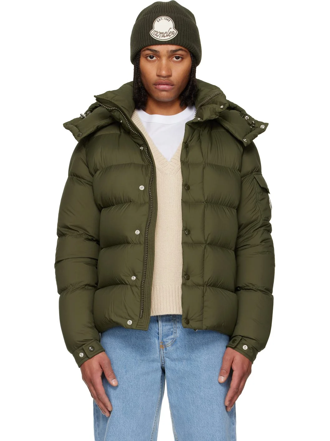 Green Maya 70 Hooded Short Down Jacket - 1