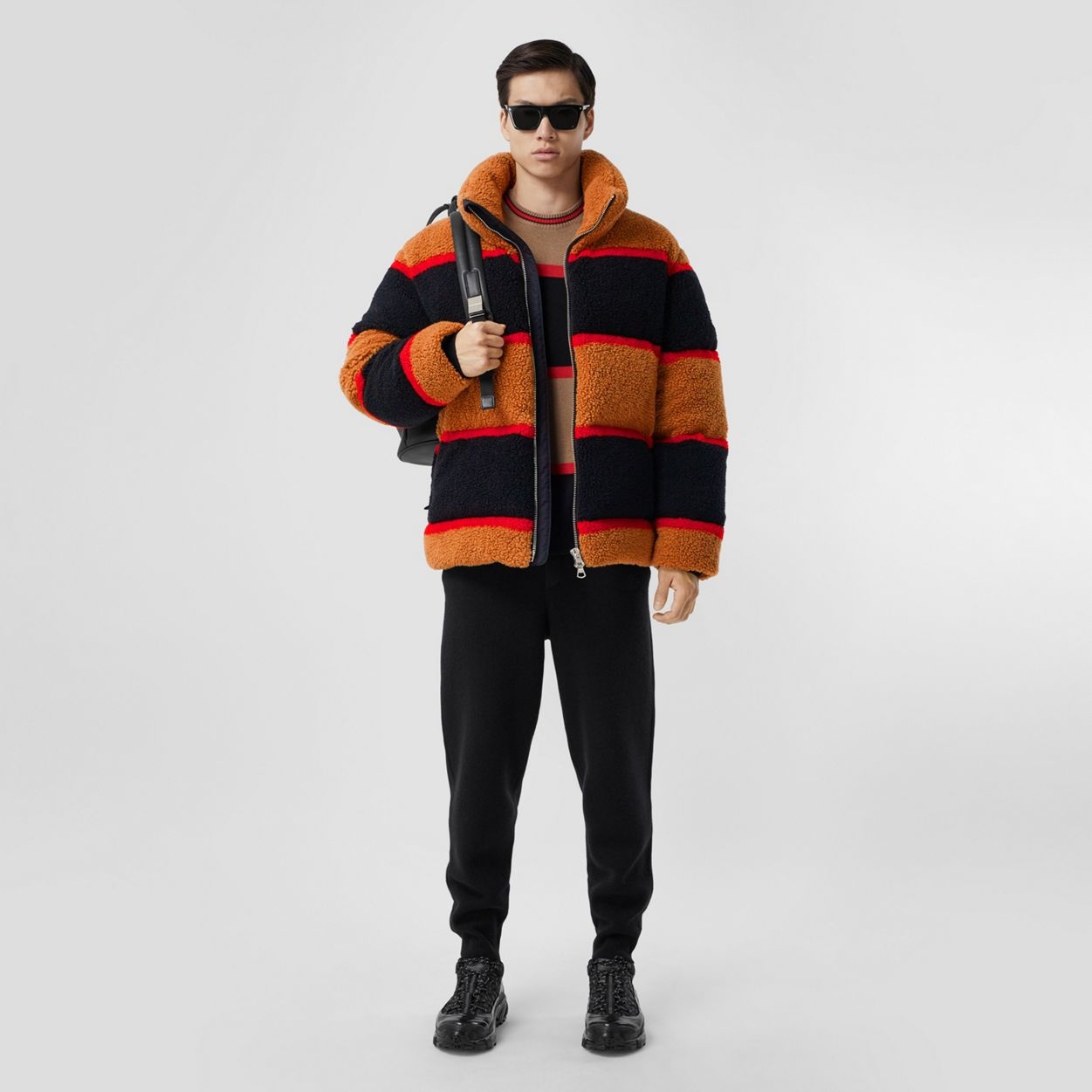 Colour Block Fleece Jacquard Puffer Jacket - 2