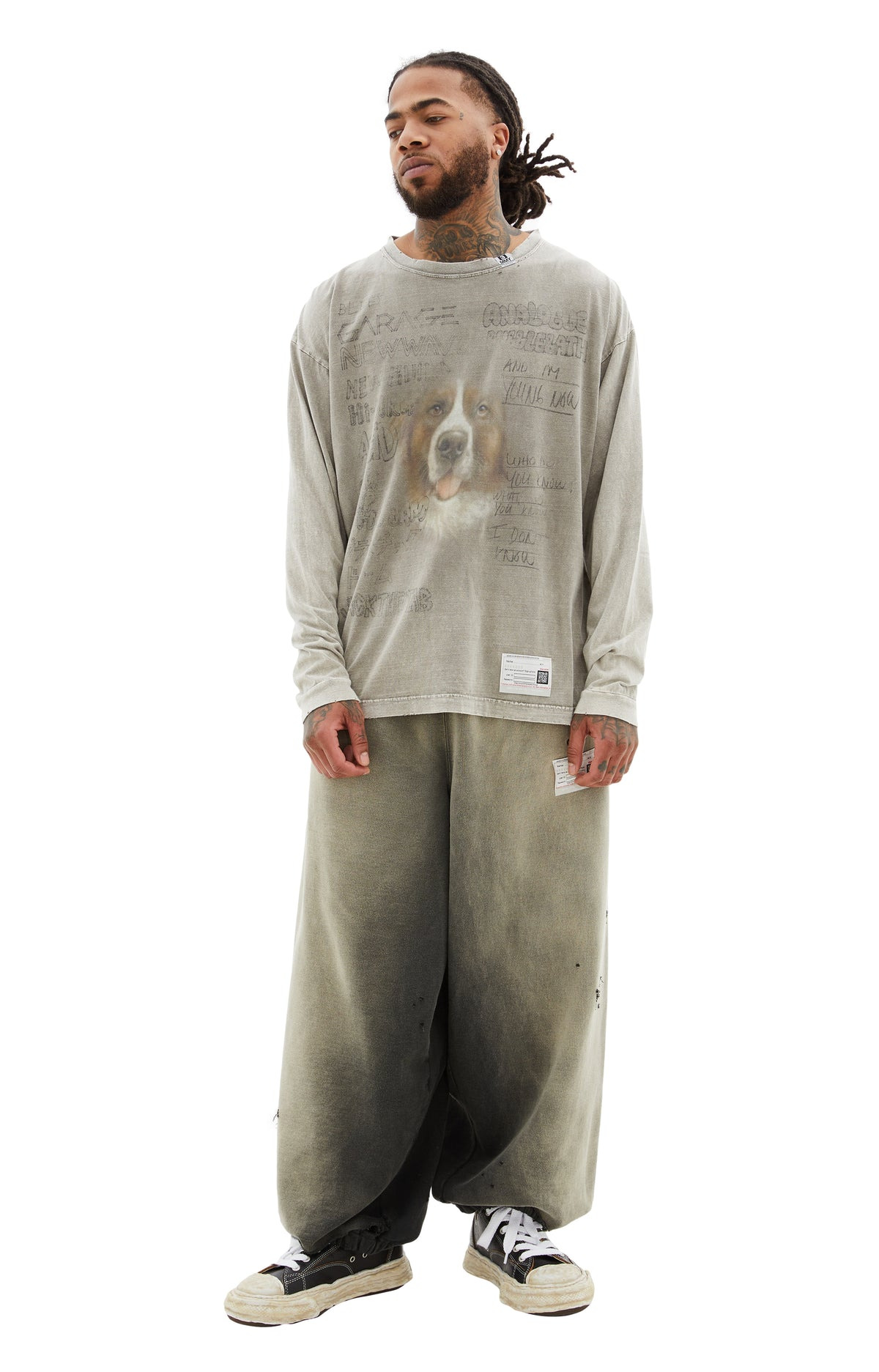 BLEACHED LONG SLEEVE T-SHIRT (BEIGE) - 1