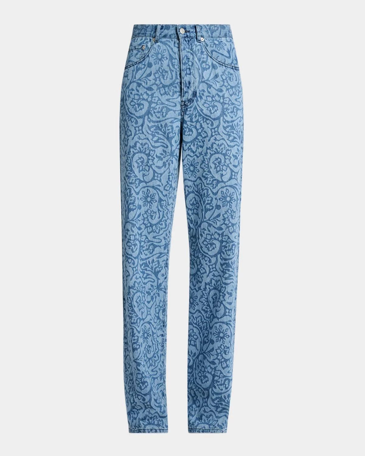 Peyton Laser-Print Denim Wide-Leg Jeans - 1