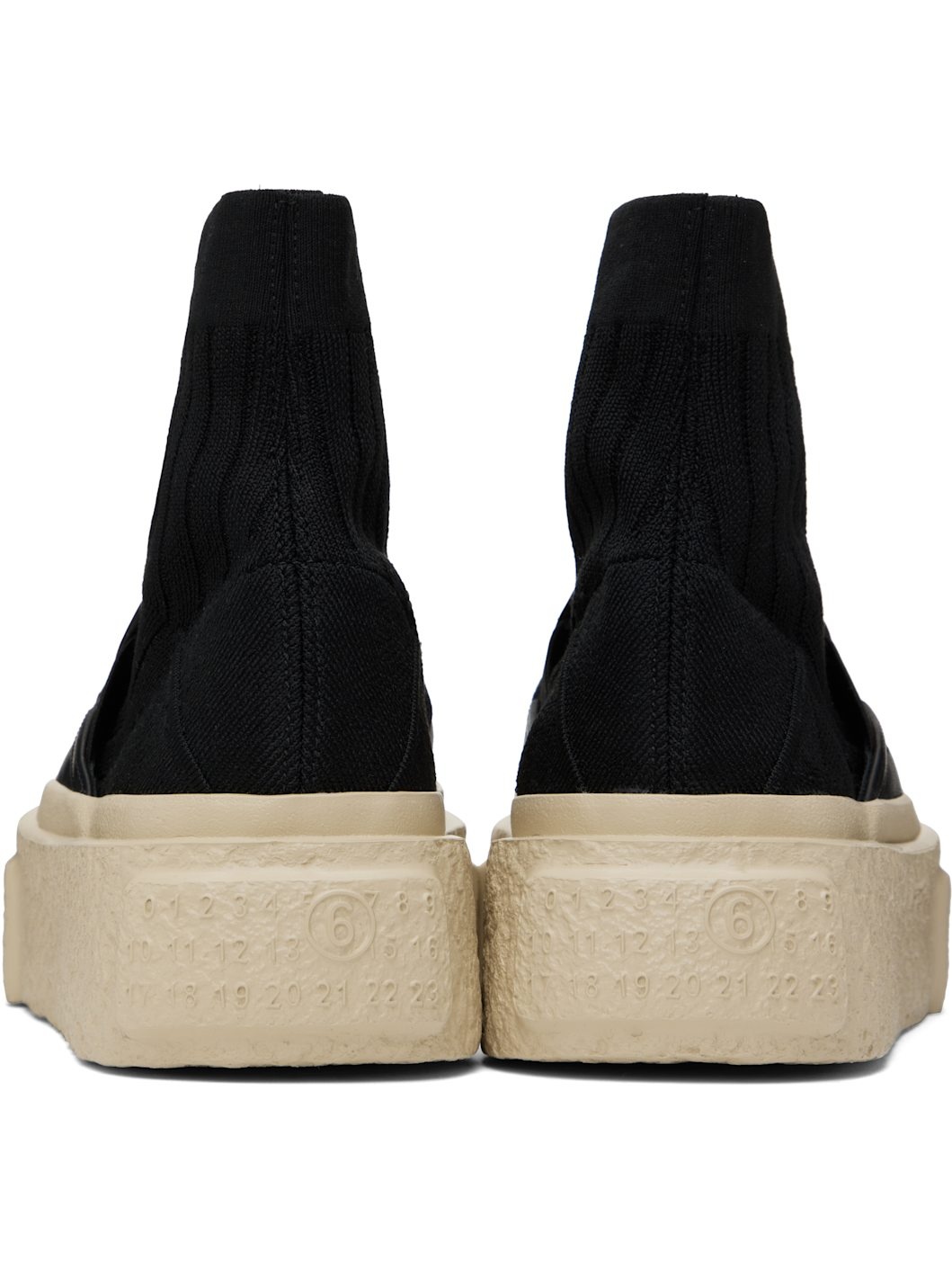 Black Leather Knit Sock Platform Sneakers - 2