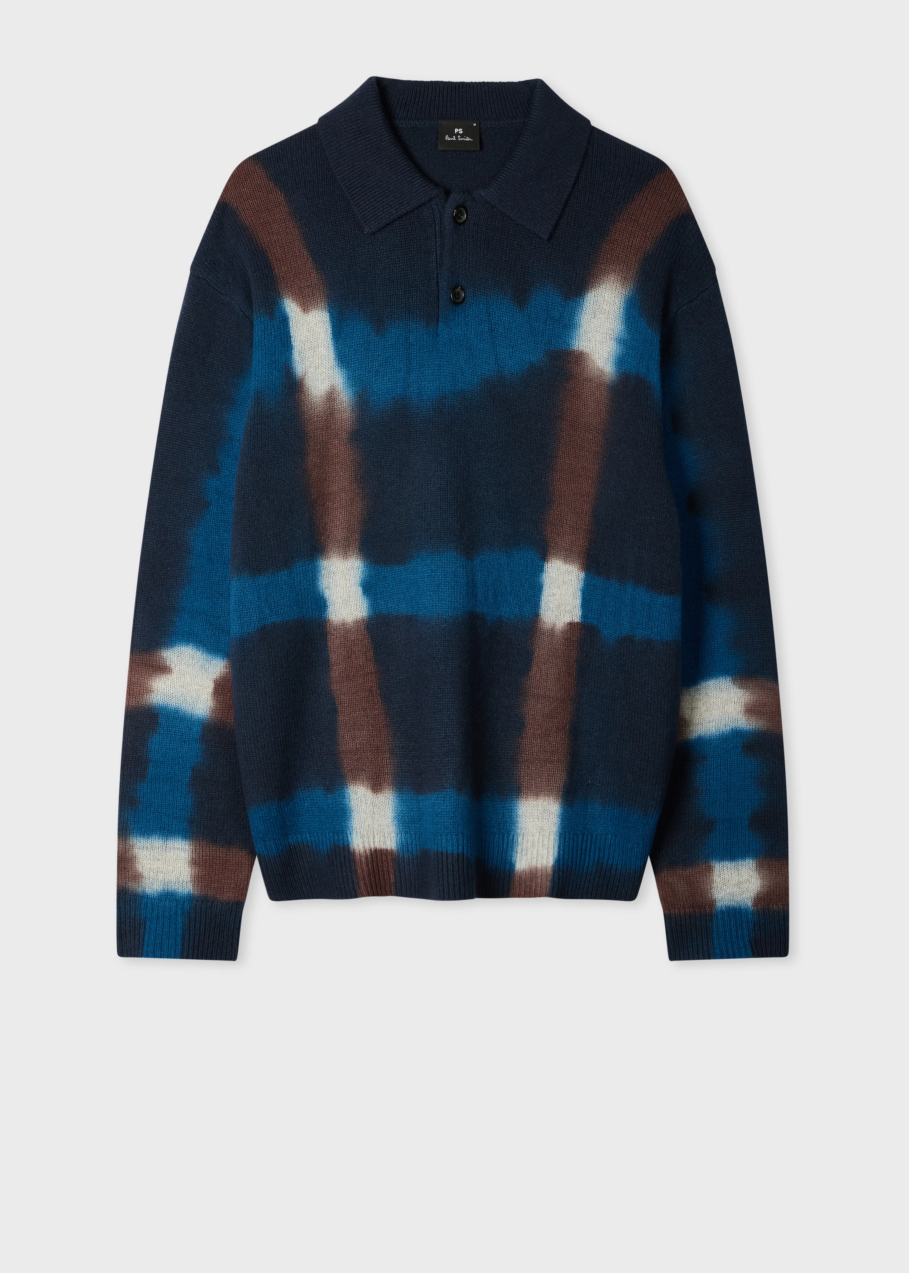 Navy Tie-Dye Merino Wool Polo Sweater - 1