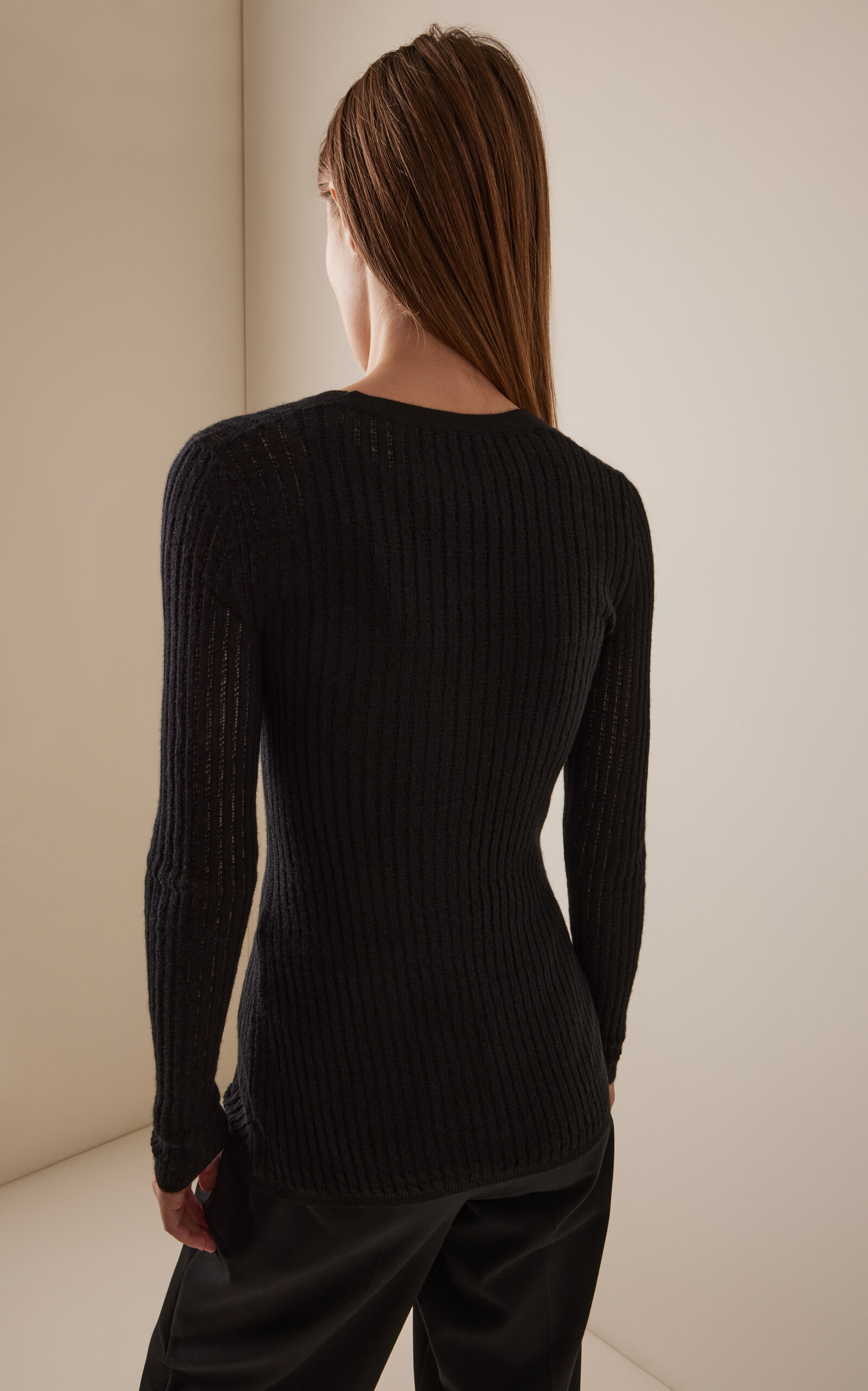 Emma Pointelle-Knit Cashmere-Silk Cardigan black - 4