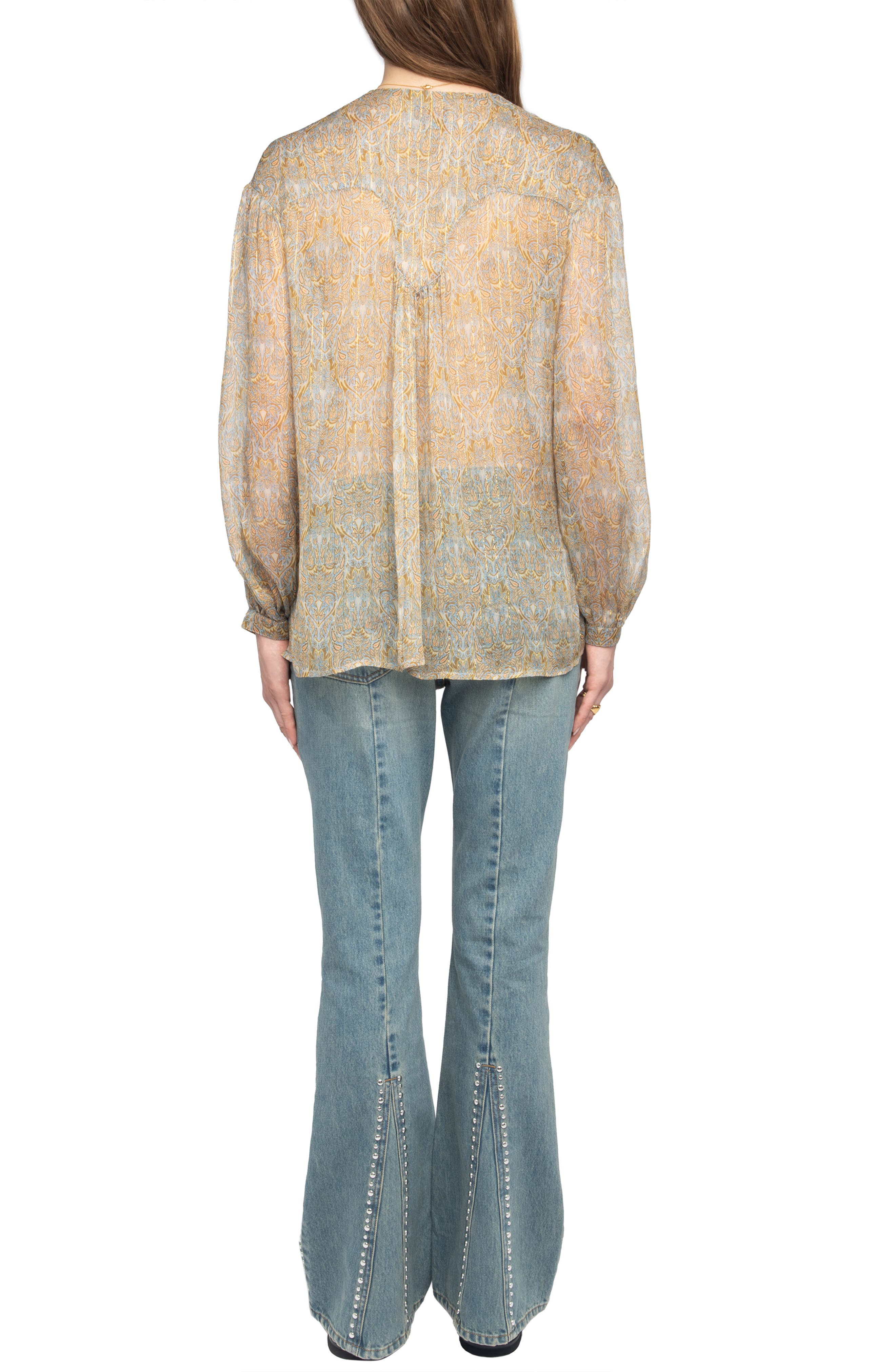 Zadig & Voltaire Tamela Mousseline Metallic Paisley Sheer Top in Cloud at Nordstrom - 6