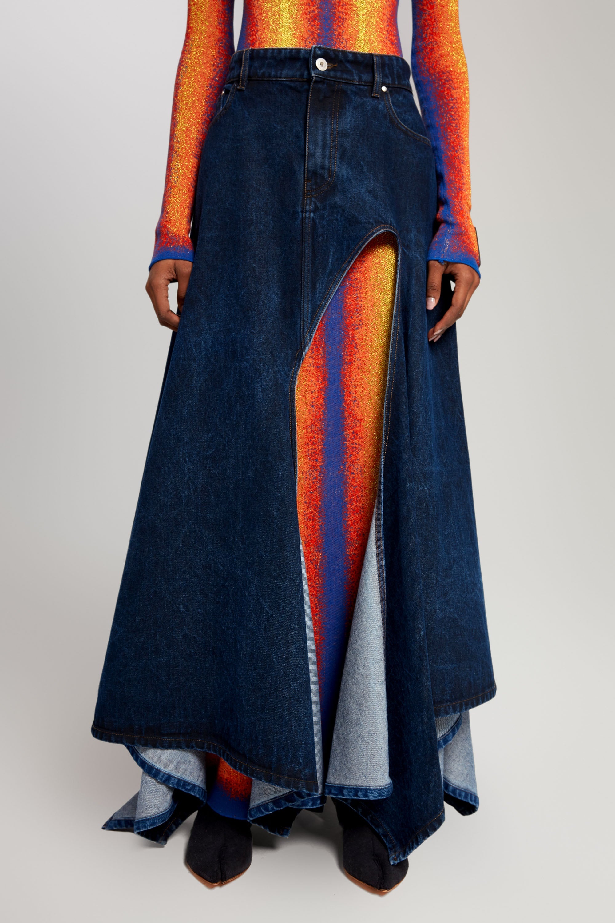 Multi Cut Out Denim Maxi Skirt - 3