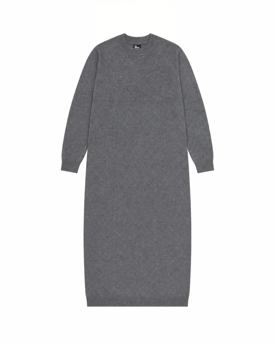 LONG GRAY WOOL AND CASHMERE DRESS - 1