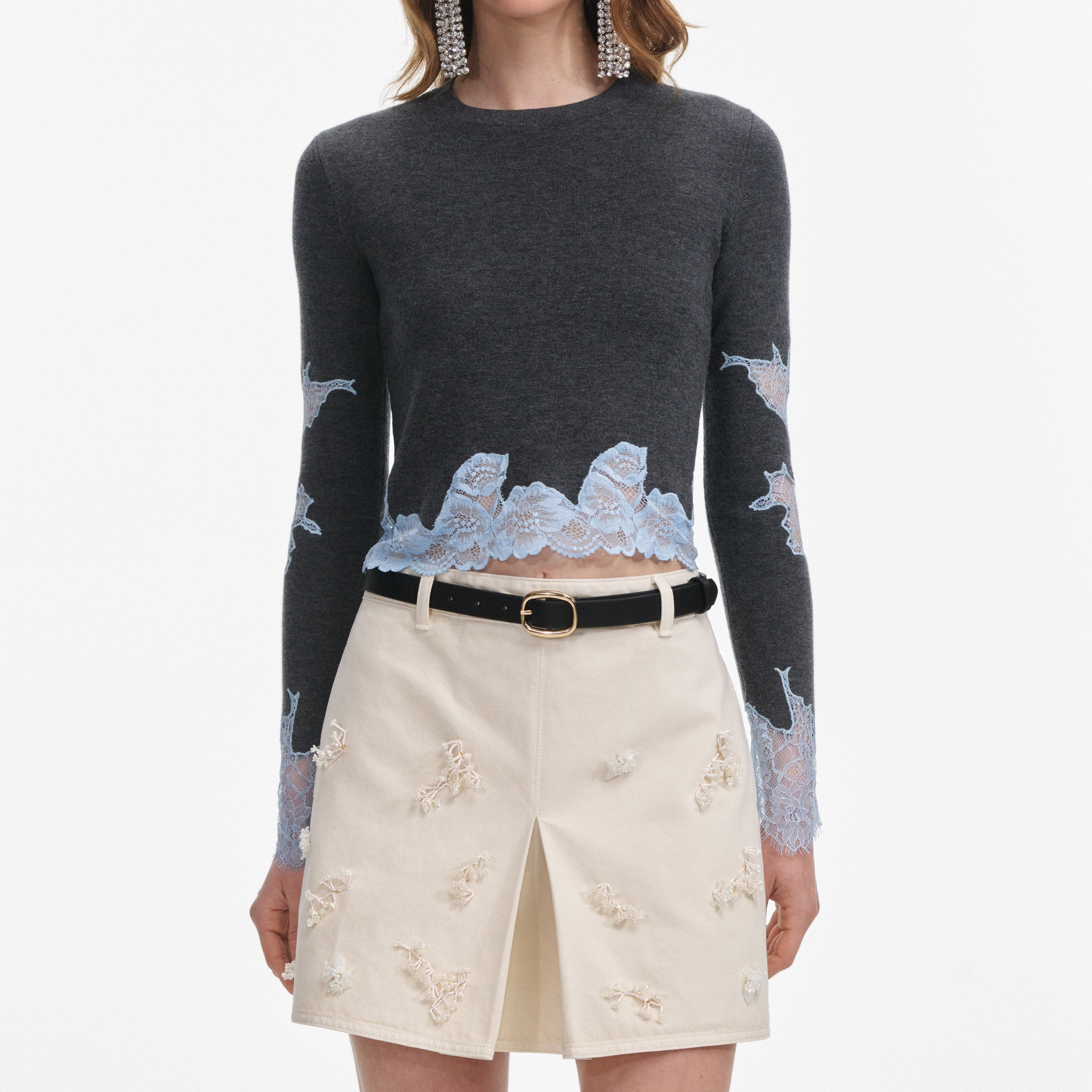 Grey Contrast Lace Jumper - 4