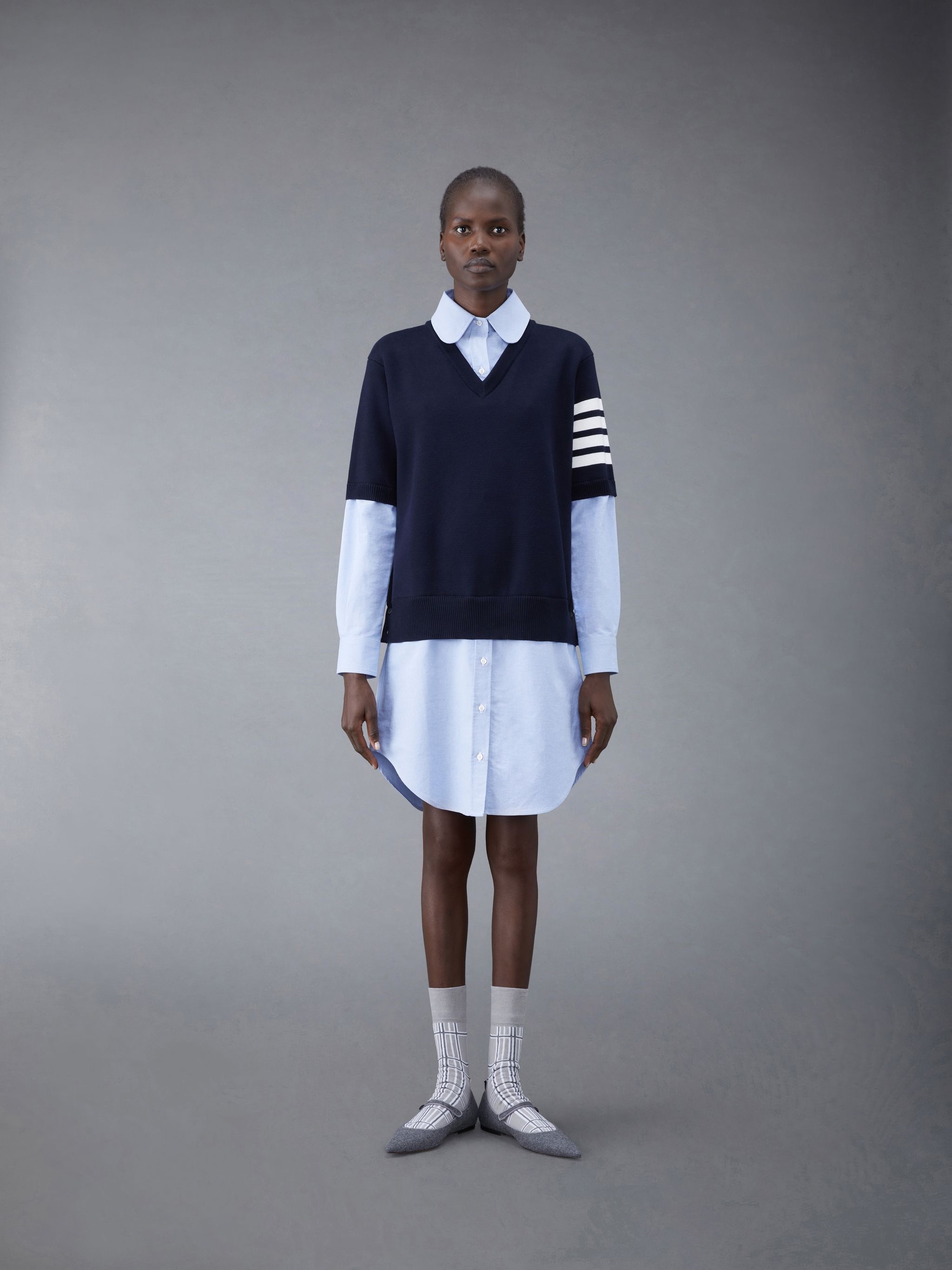 Cotton Milano and Oxford 4-Bar V-Neck Tee and Shirtdress Combo - 1
