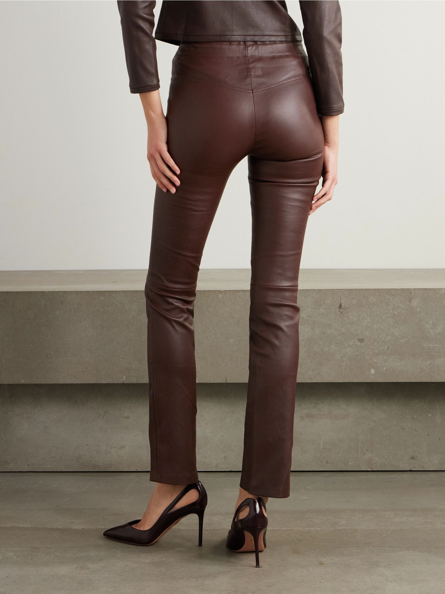 JP paneled leather flared pants Dark brown - 3