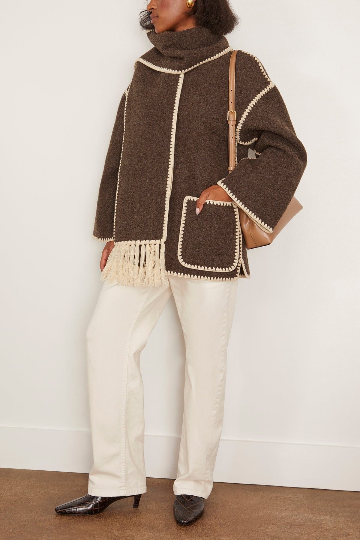 Embroidered Scarf Jacket in Chocolate Melange - 2