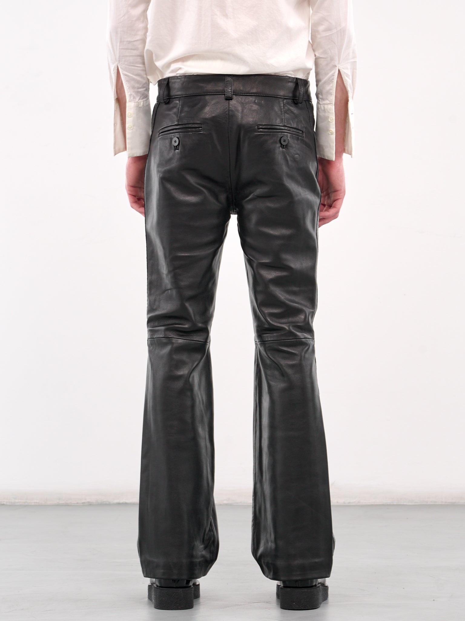 Snake Trim Leather Flare Trousers - 3
