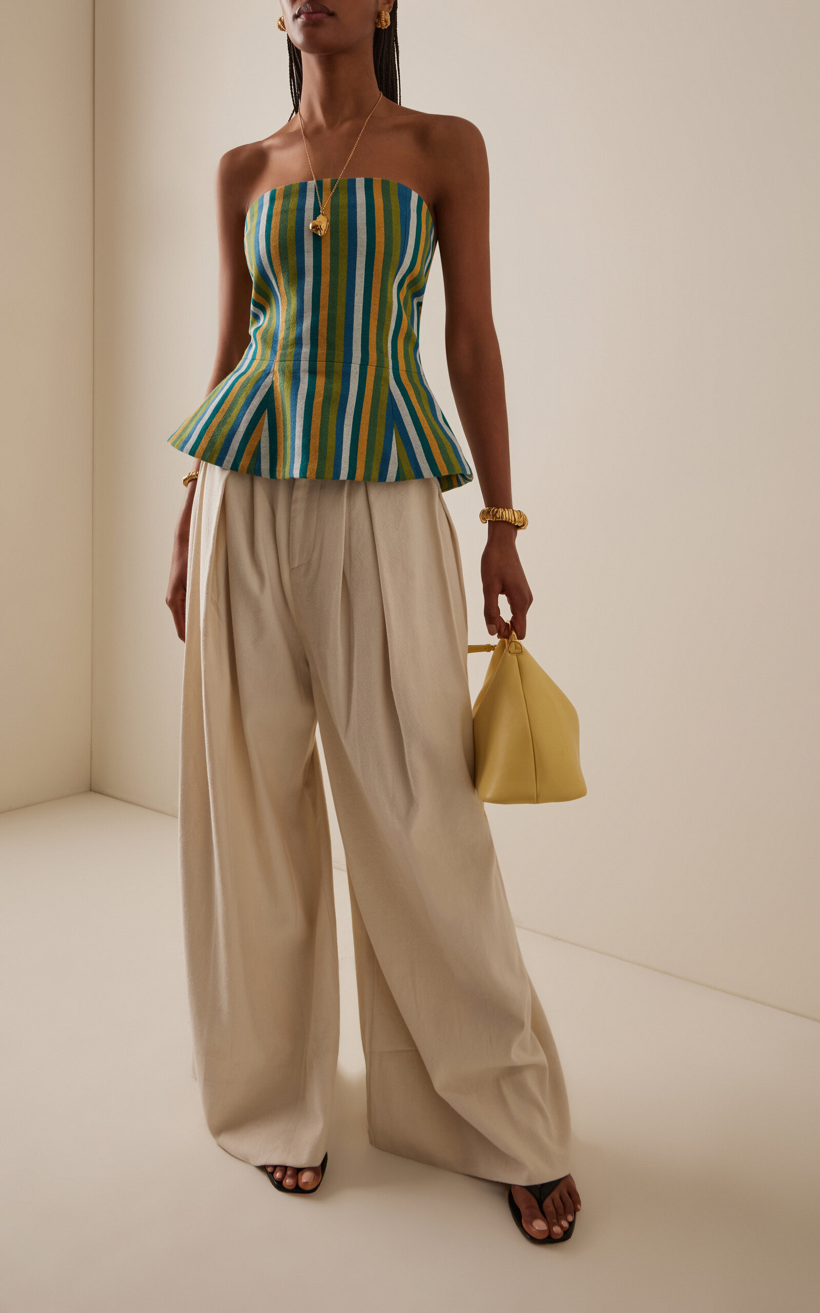 Exclusive The High-Waisted Pleated Cotton Trousers ivory - 2