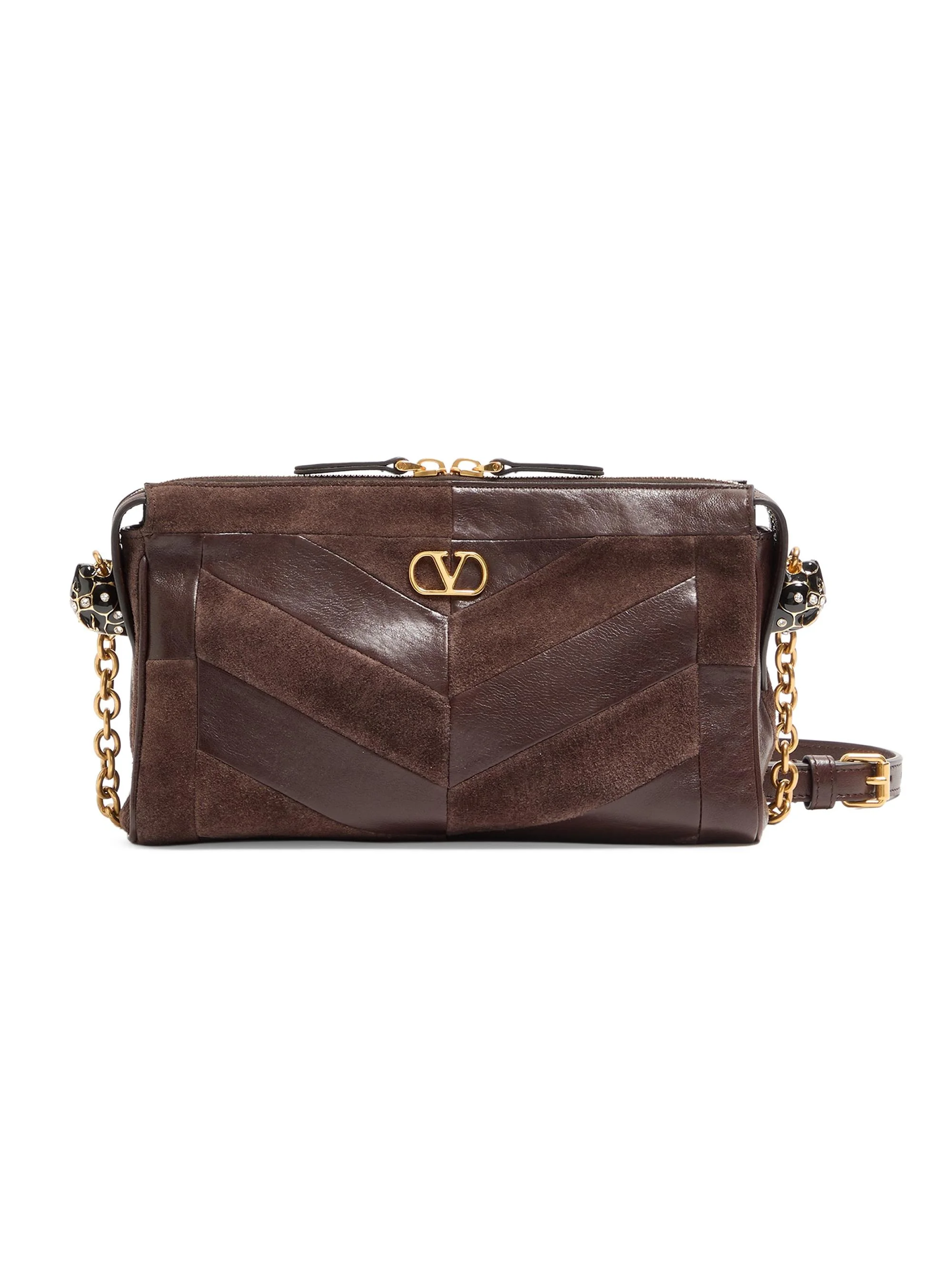 Women's Panthea Small Shoulder Bag in Suede and Nappa - Ebony - 1